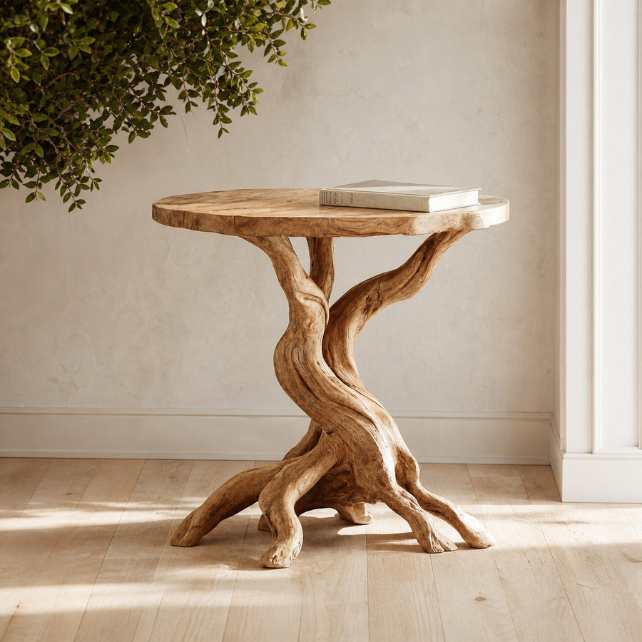 Rustic Round End Table Solid Wood End Table