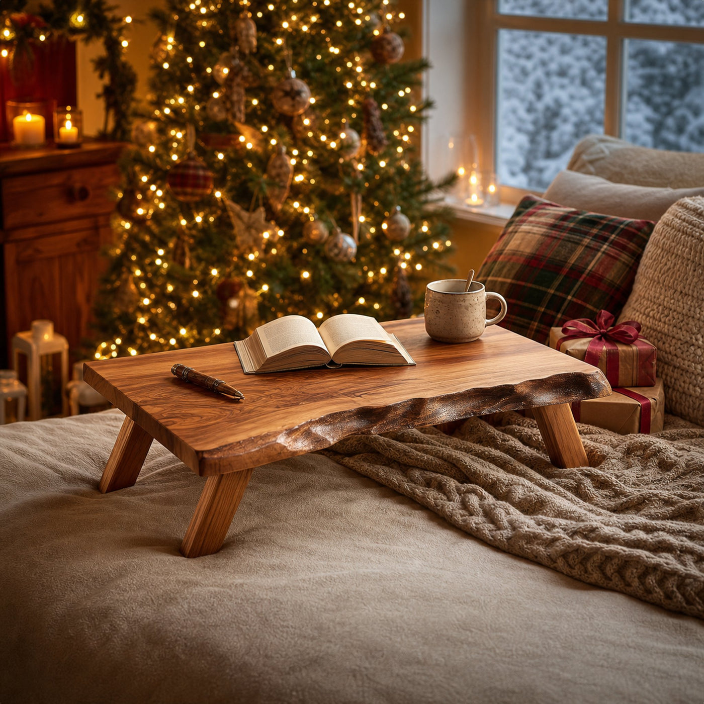 Rustic Rustic Bed Table Christmas Holiday Natural Home Decor