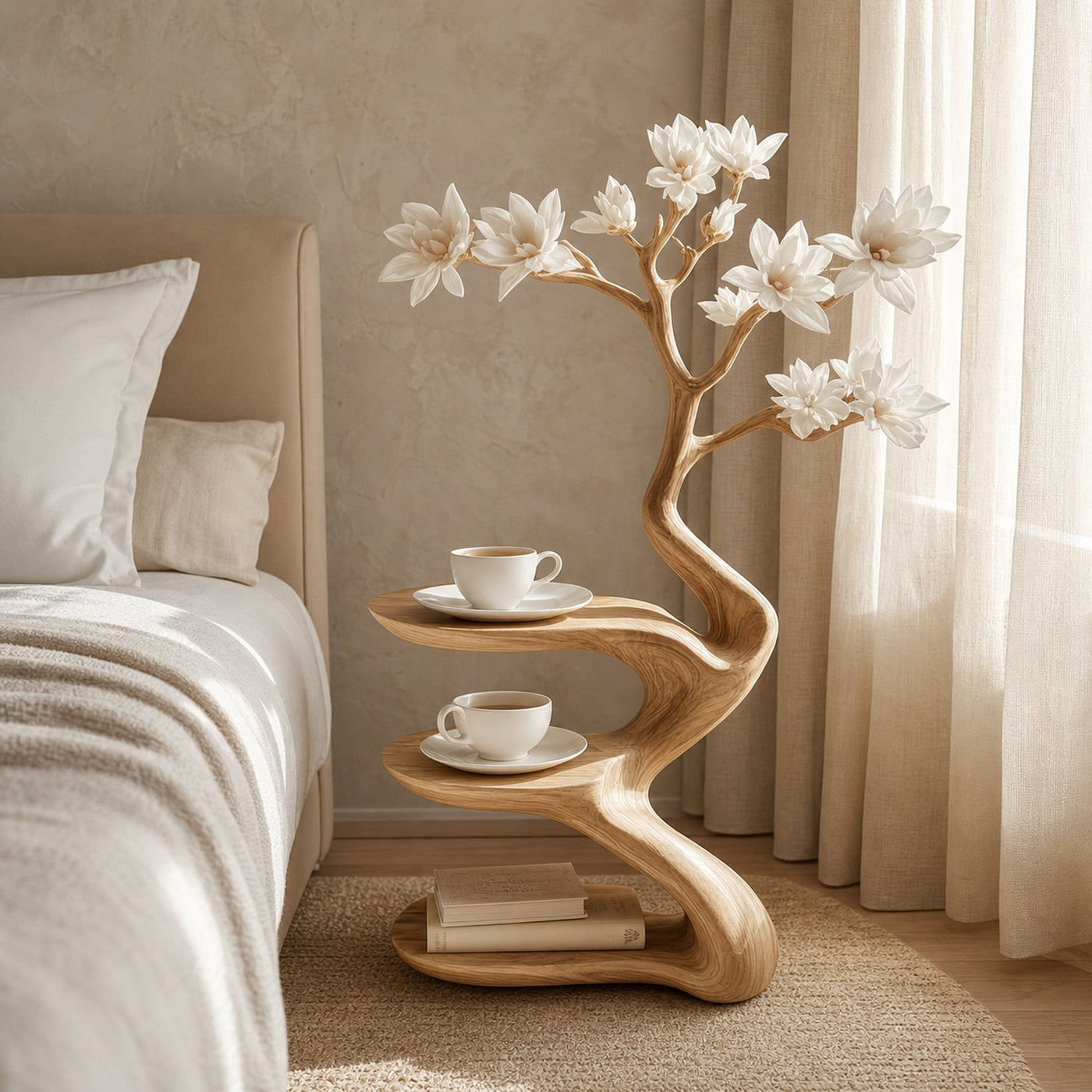 Rustic Sculptural Nightstand Bedside Table Modern Bedroom