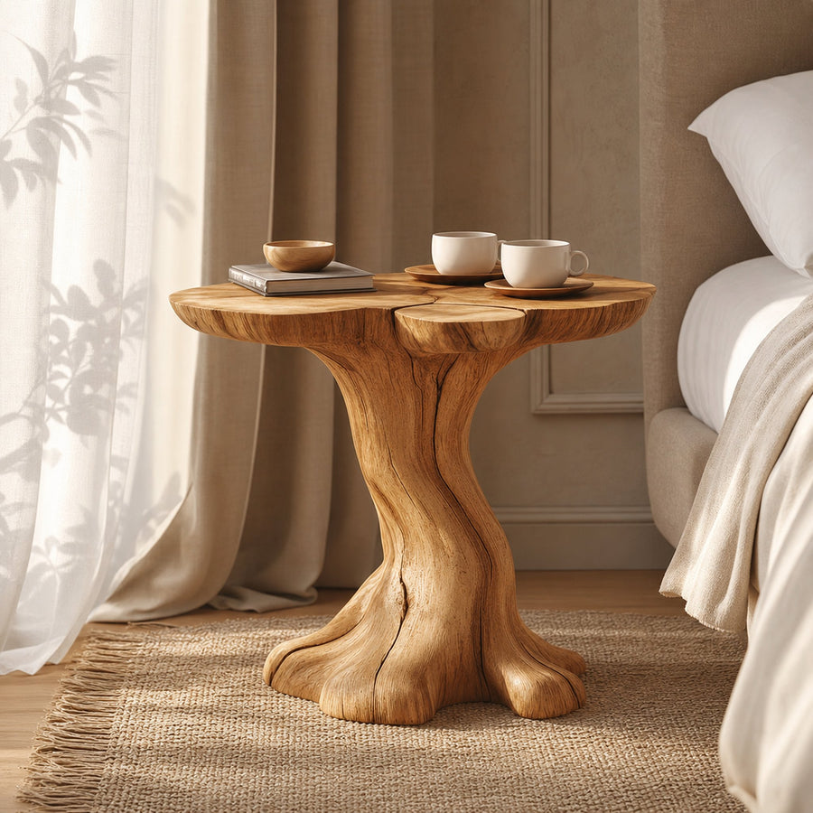 Rustic Sculptural Nightstand End Table Living Room