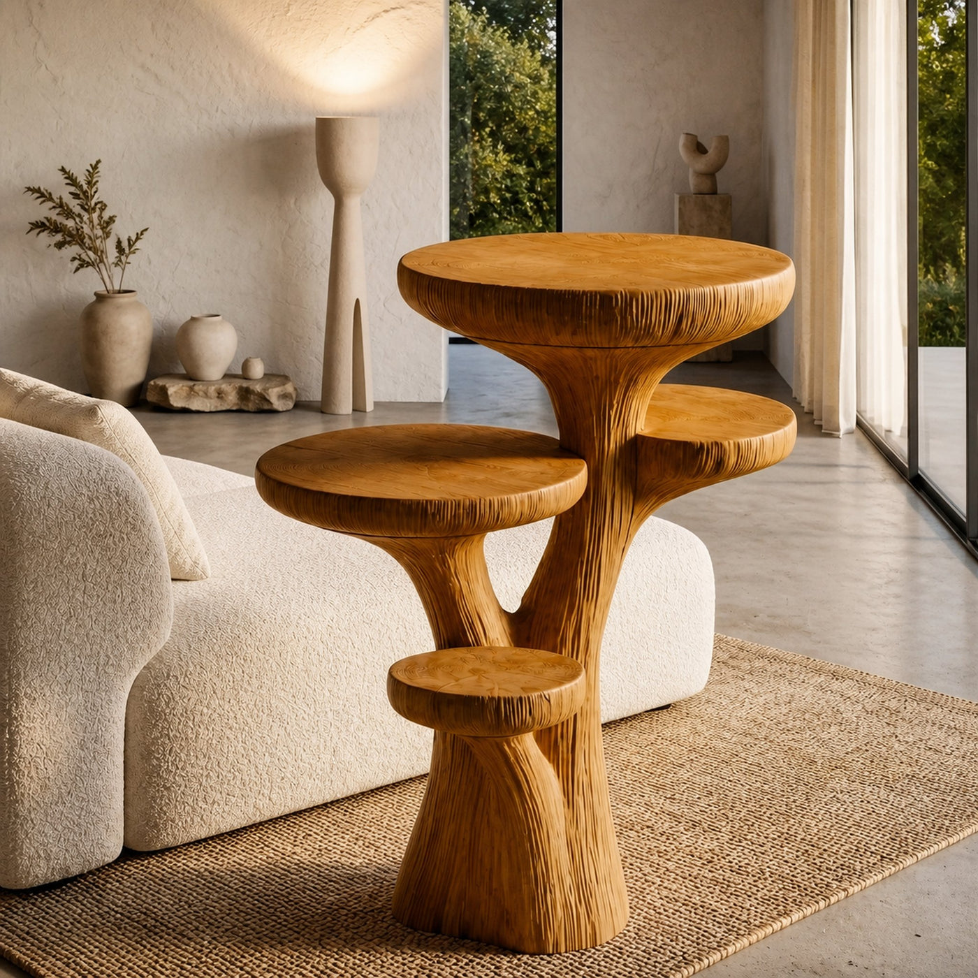 Rustic Sculptural Side Table With Handcrafted Solid Wood Pedestal Base For Living Room And Bedroom - product view 6