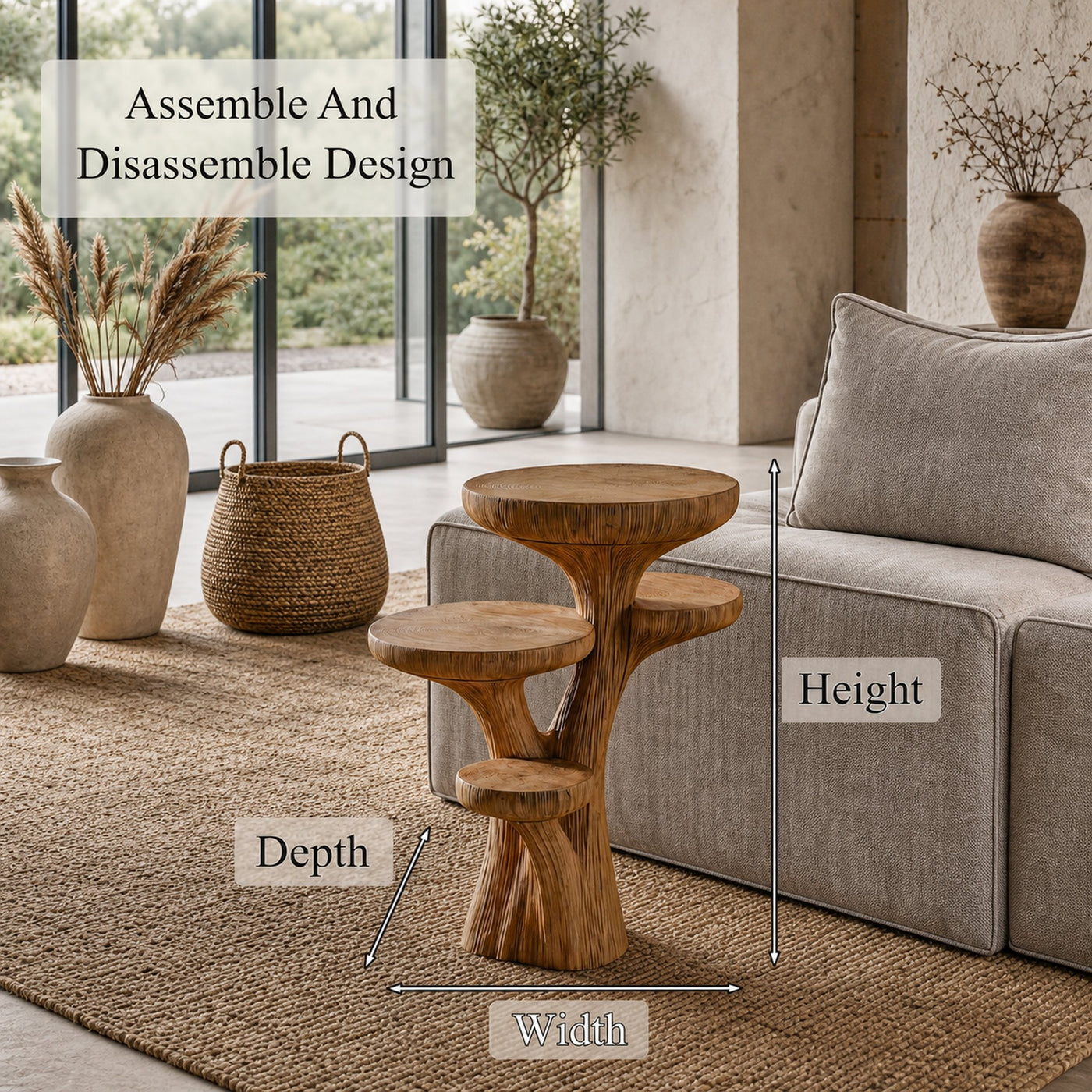 Rustic Sculptural Side Table With Handcrafted Solid Wood Pedestal Base For Living Room And Bedroom - product view 8