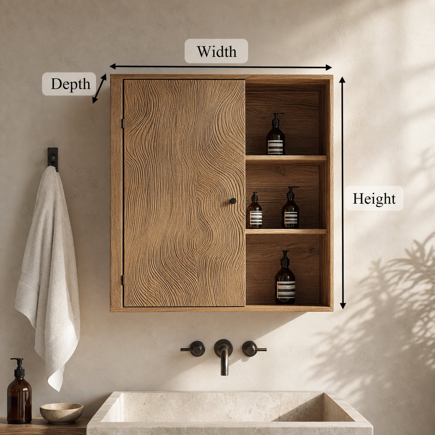 Rustic Sculptural Wall Cabinet For Bathroom Storage And Vanity Area - product view 4