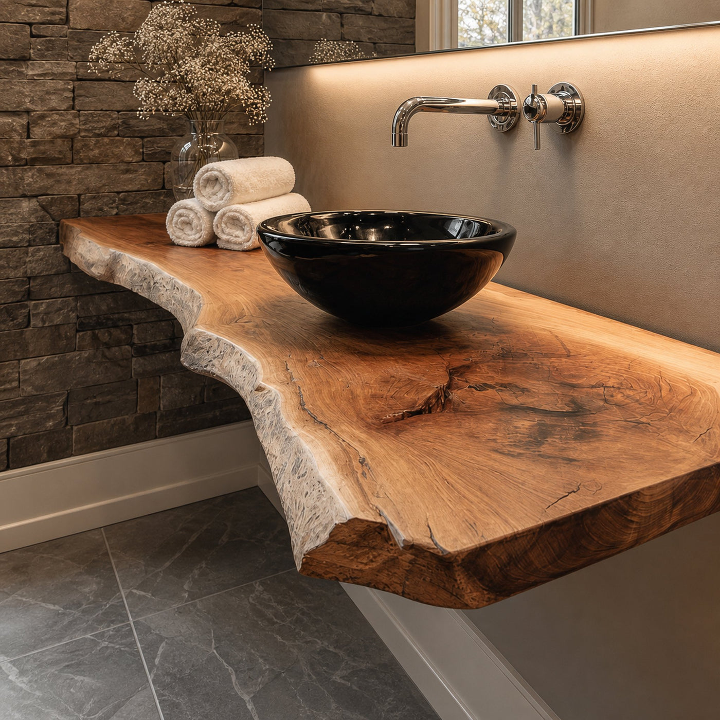 Rustic Shelf Natural Edge Vanity Bedroom