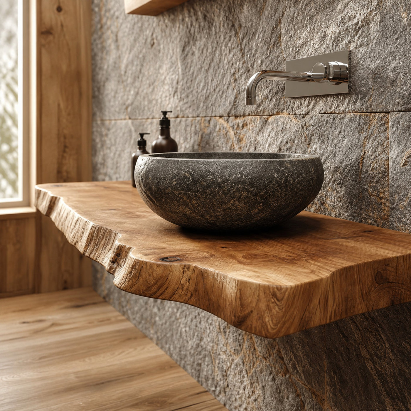 Rustic Shelf Natural Edge Vanity Washroom