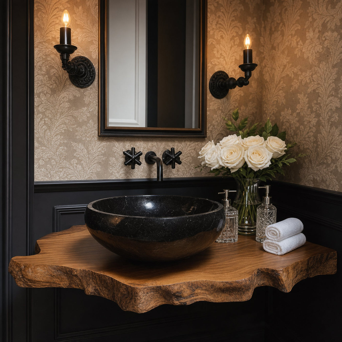 Rustic Shelf Sink Storage Powder Room