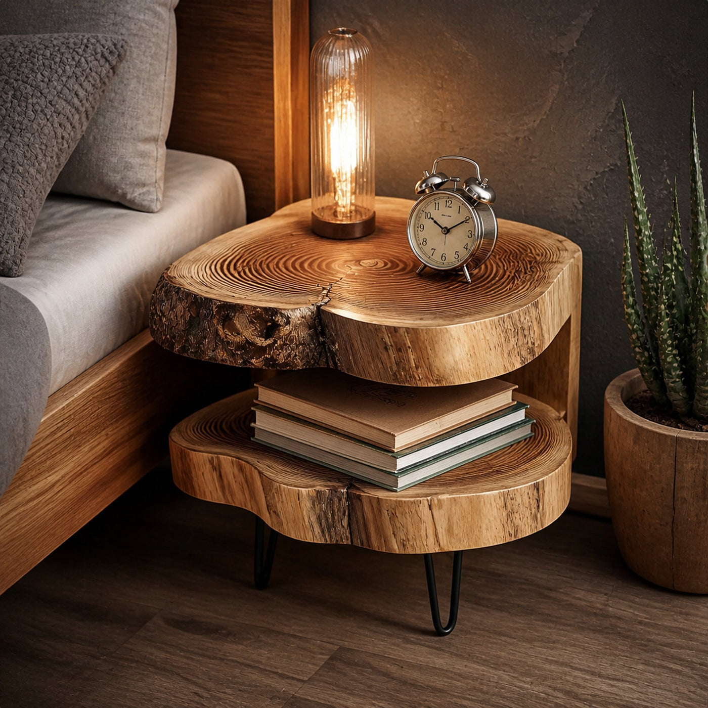 Rustic Solid Wood Bedside Table Bedroom