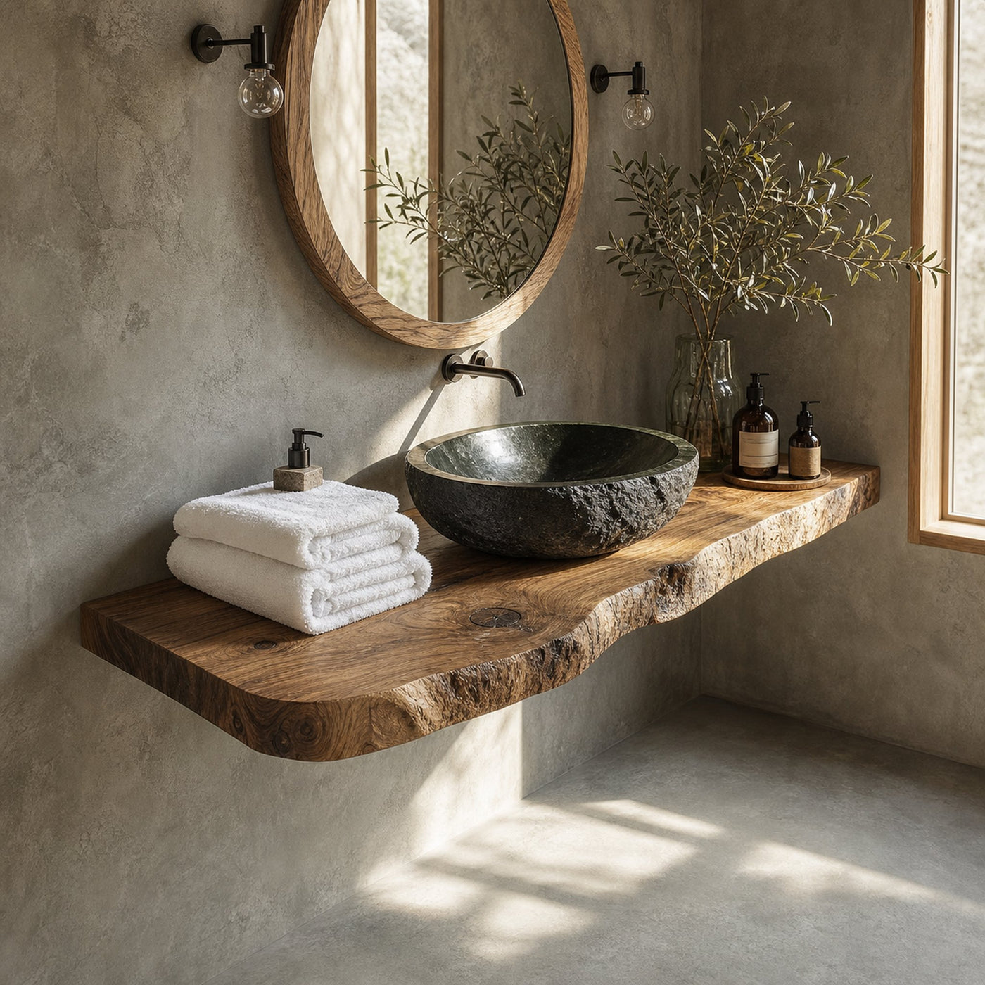Rustic Stone Basin Vanity Bathroom