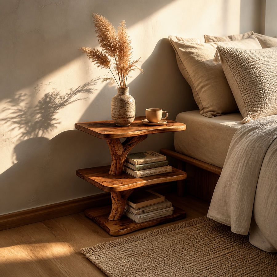 Rustic Tree Bedside Shelf Bedroom
