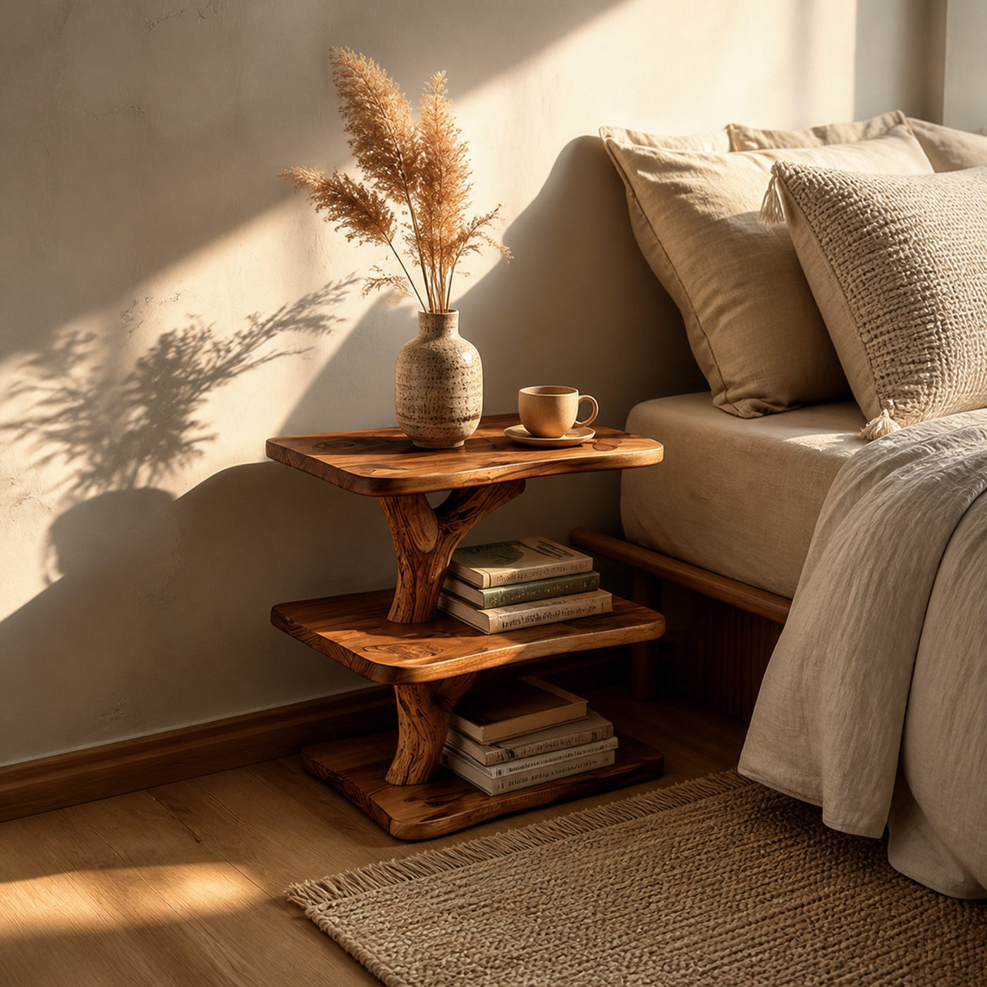 Rustic Tree Bedside Shelf Bedroom