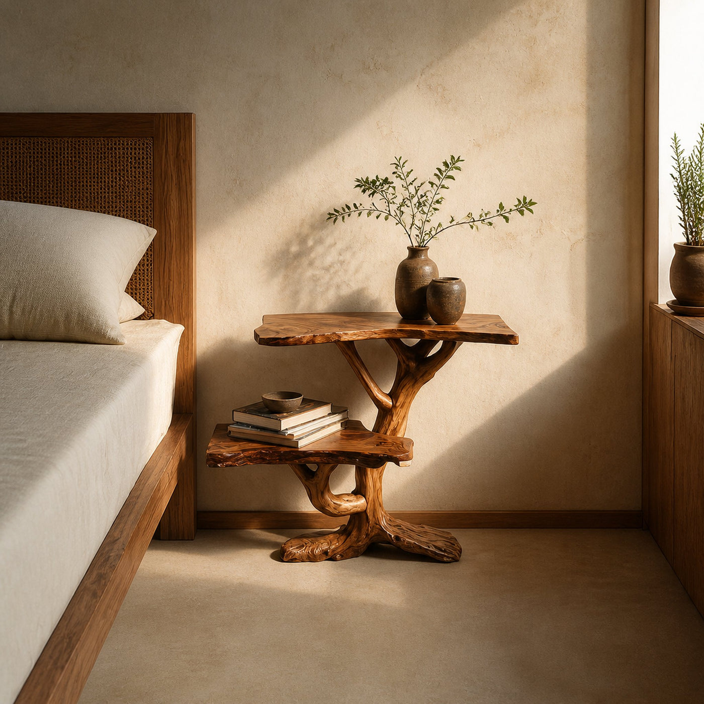Rustic Tree Bedside Table Bedroom Apartment