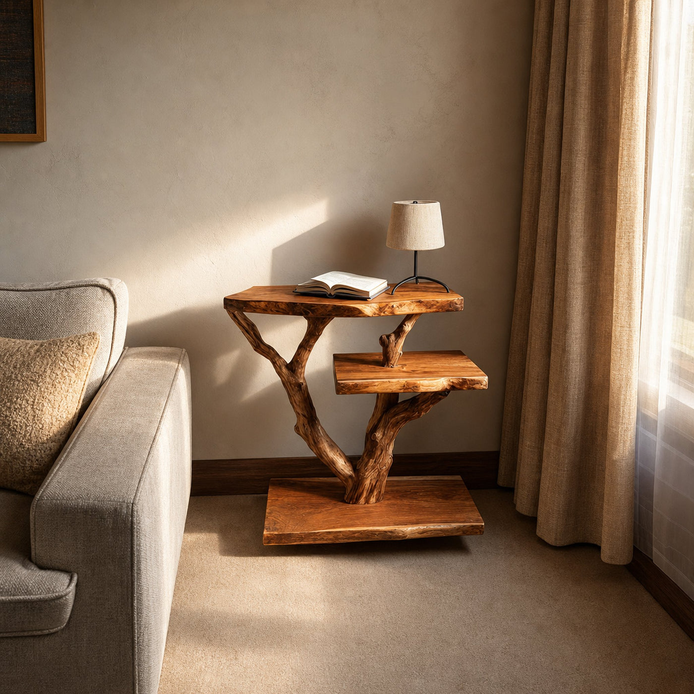Rustic Tree Bedside Table Bedroom Living Room