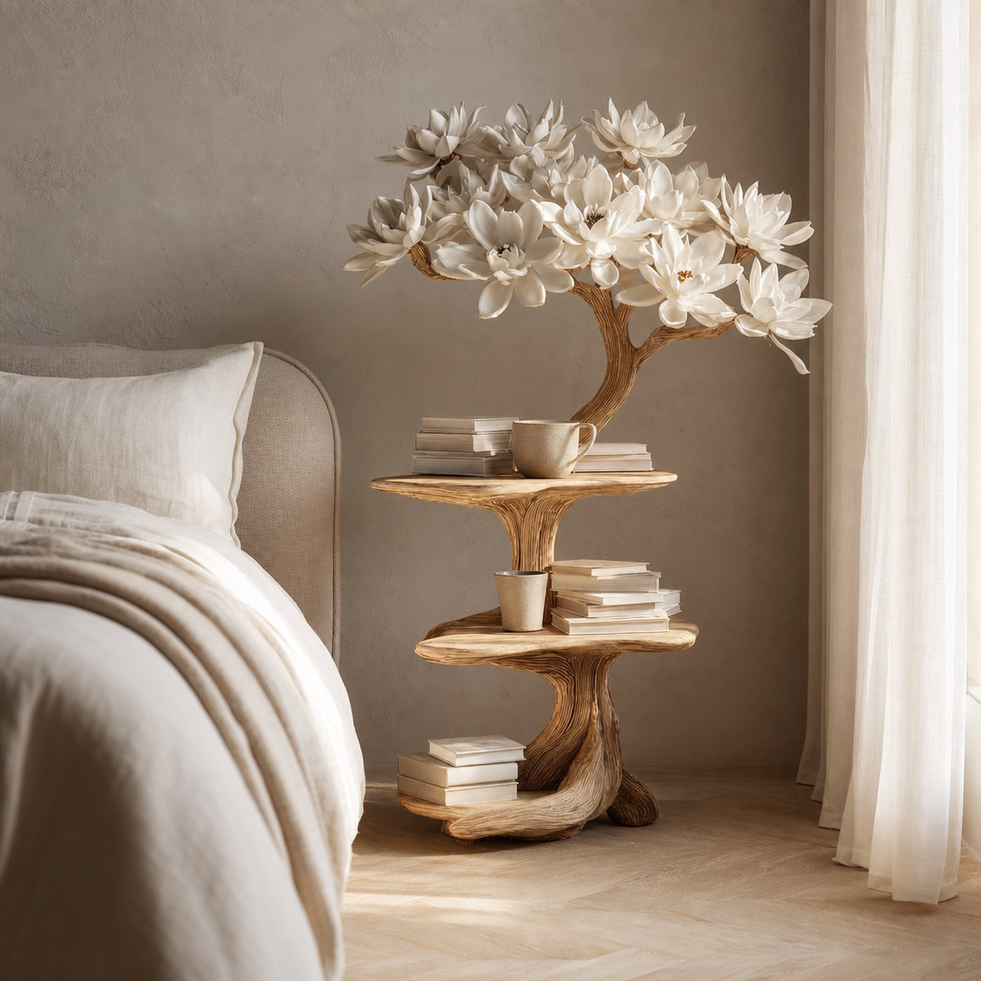 Rustic Tree Nightstand Bedroom Small Space
