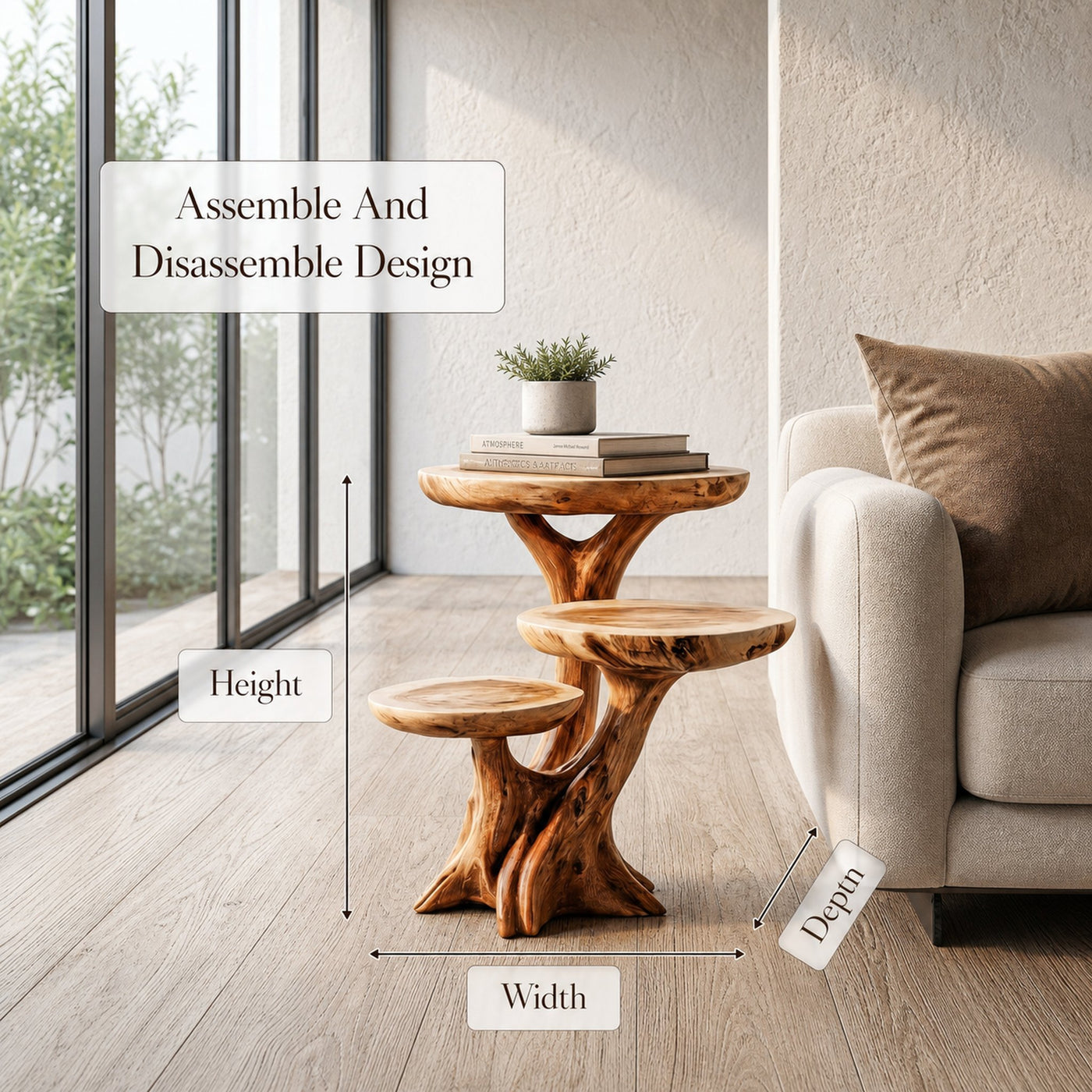 Rustic Tree Root Side Table With Sculptural Solid Wood Design For Living Room And Bedroom - product view 8