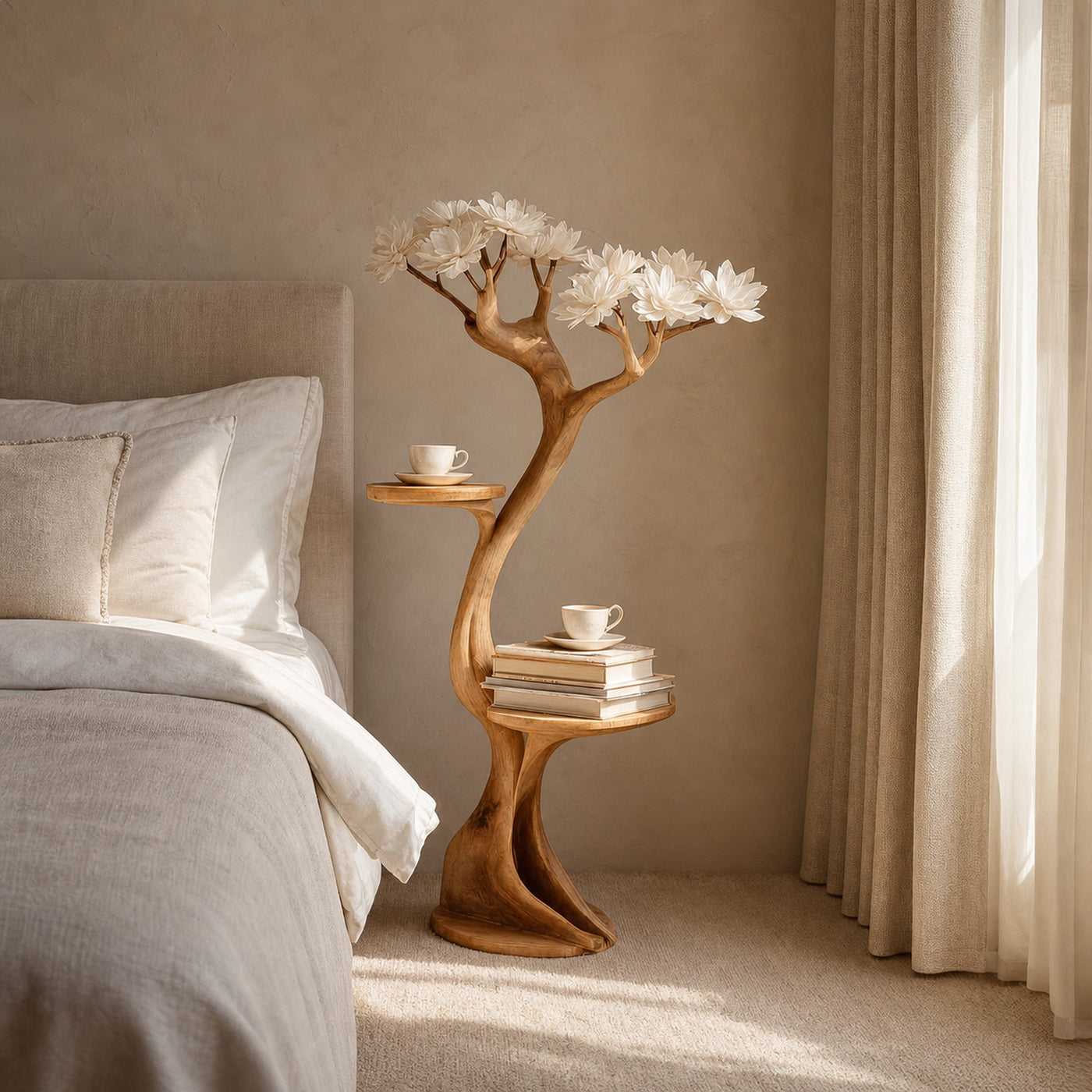 Rustic Tree Shaped Bedside Table Bedroom