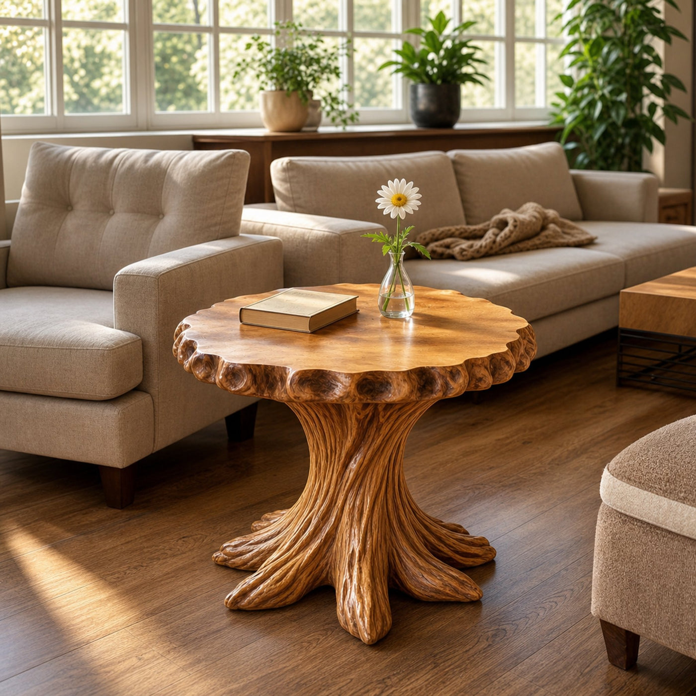 Rustic Tree Stump SIde Table For Living Room And Cabin