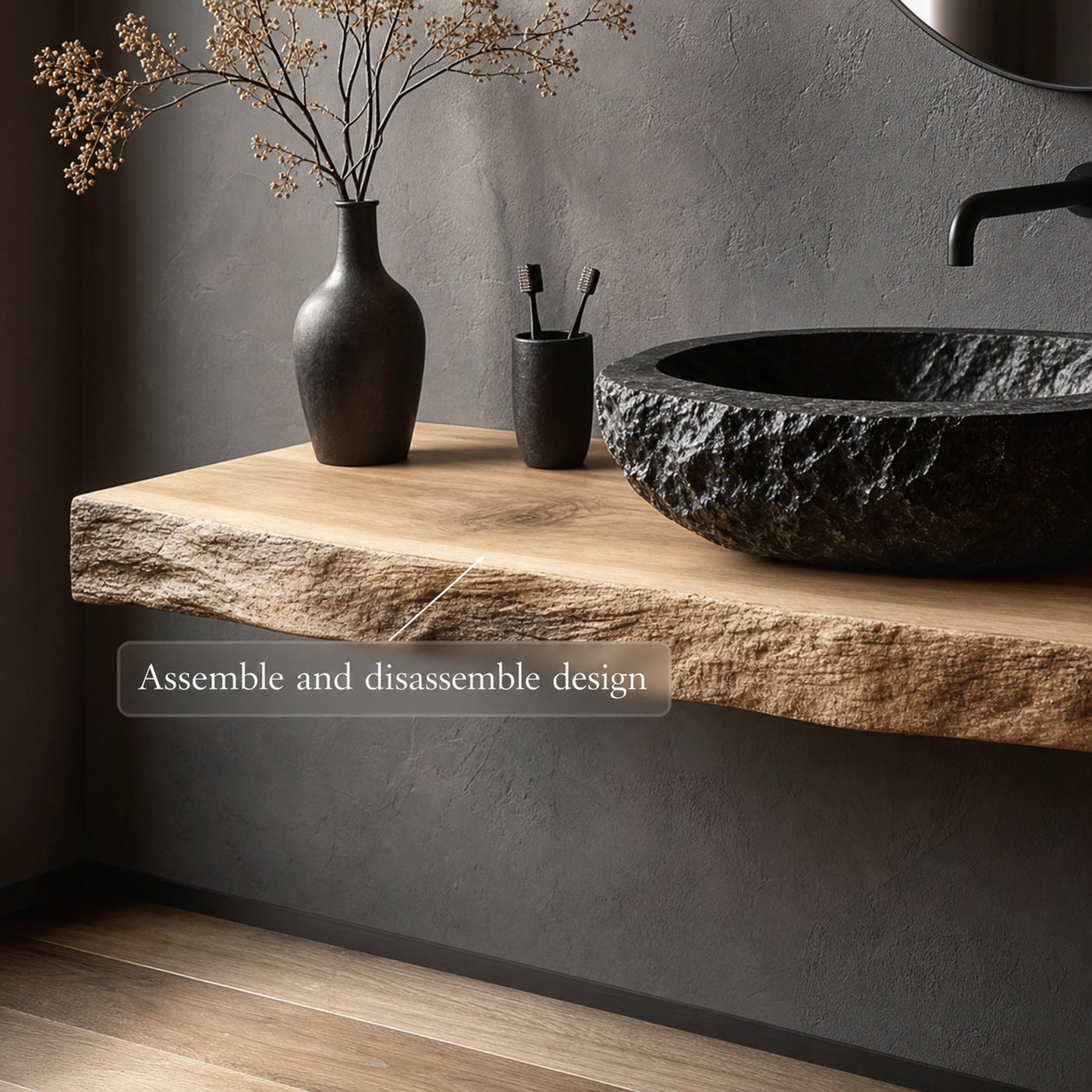 Rustic Wall Mounted Bathroom Vanity Powder Room - product view 3