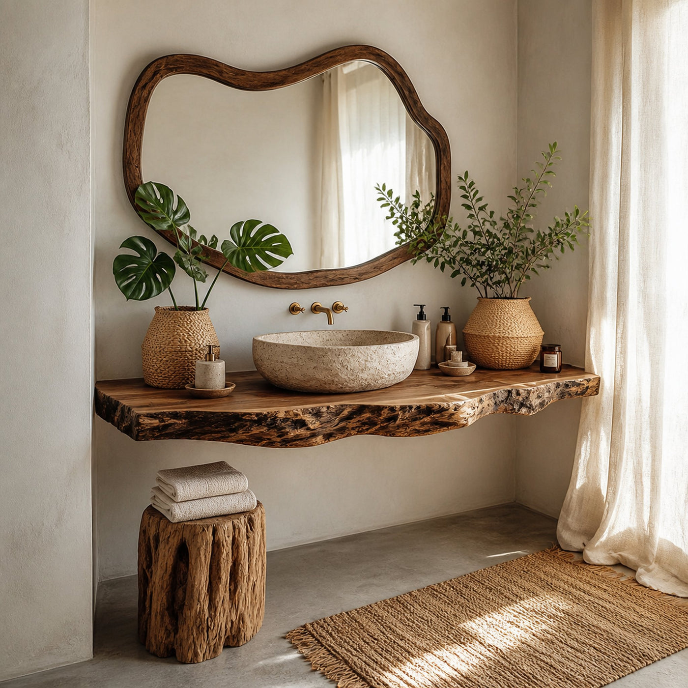 Rustic Wide Floating Shelf Vanity Bathroom