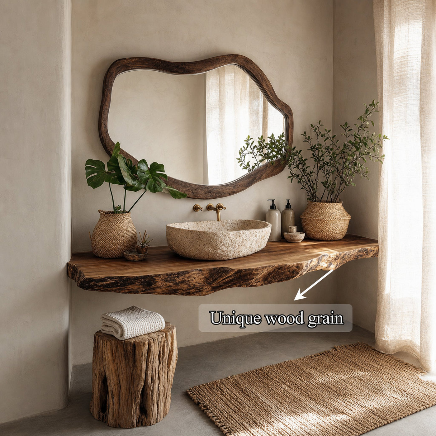 Rustic Wide Floating Shelf Vanity Bathroom - product view 4