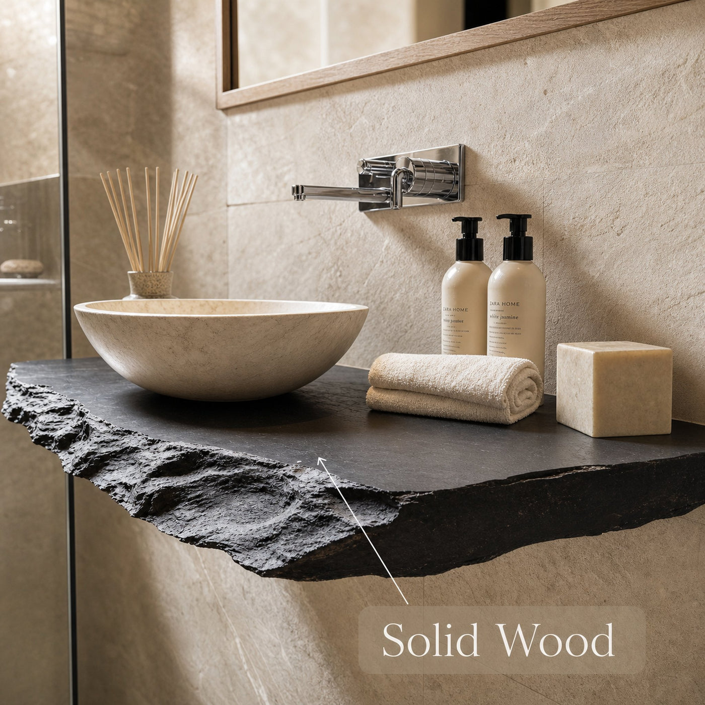 Rustic Wood Bathroom Vanity Shelf - product view 5