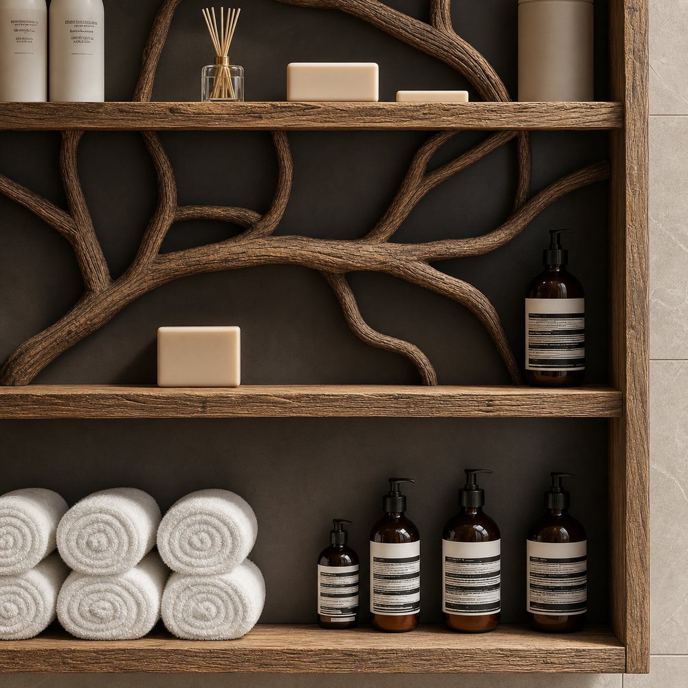 Rustic Wood Bathroom Vanity Shelf Bathroom Storage Tree Branch - product view 2