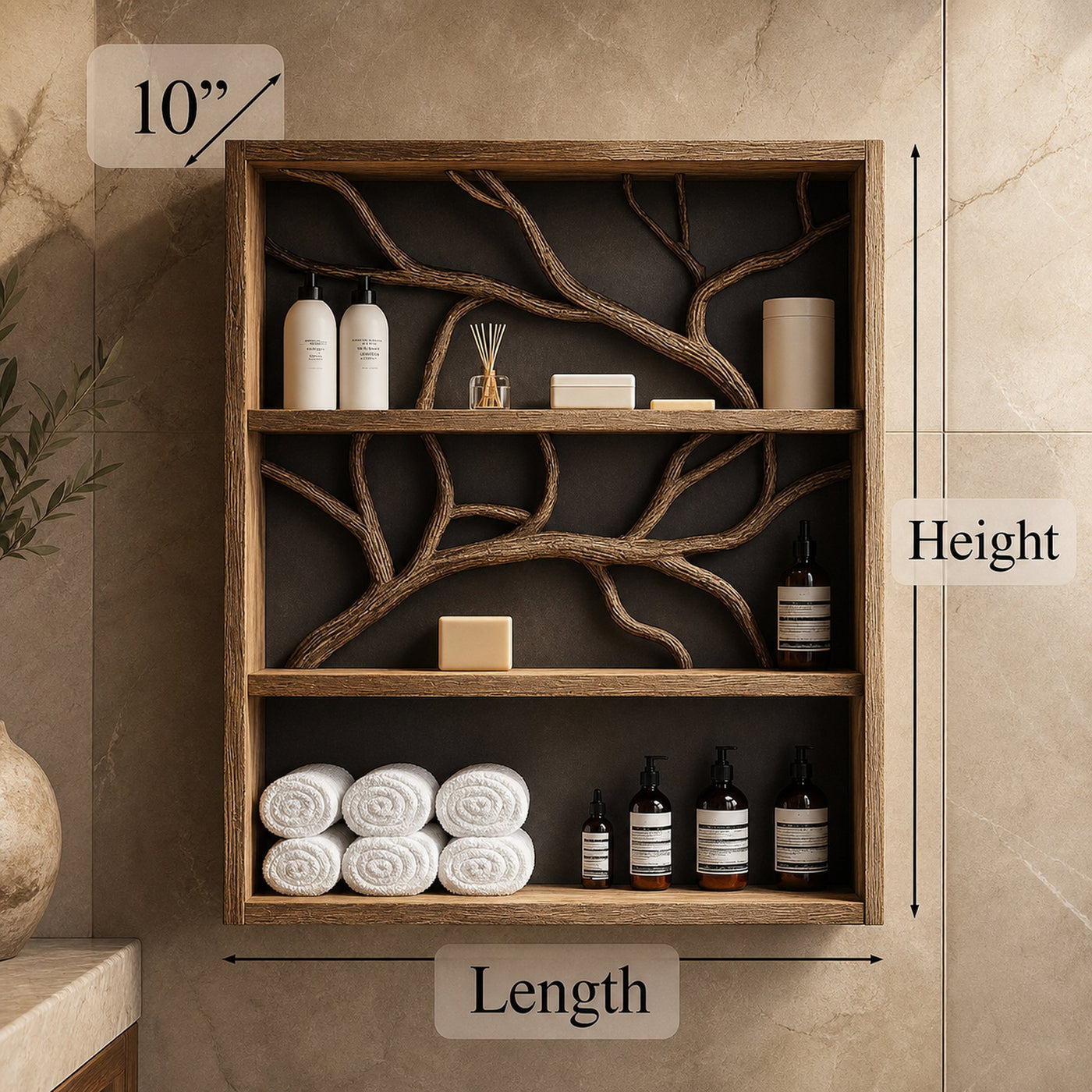 Rustic Wood Bathroom Vanity Shelf Bathroom Storage Tree Branch - product view 5