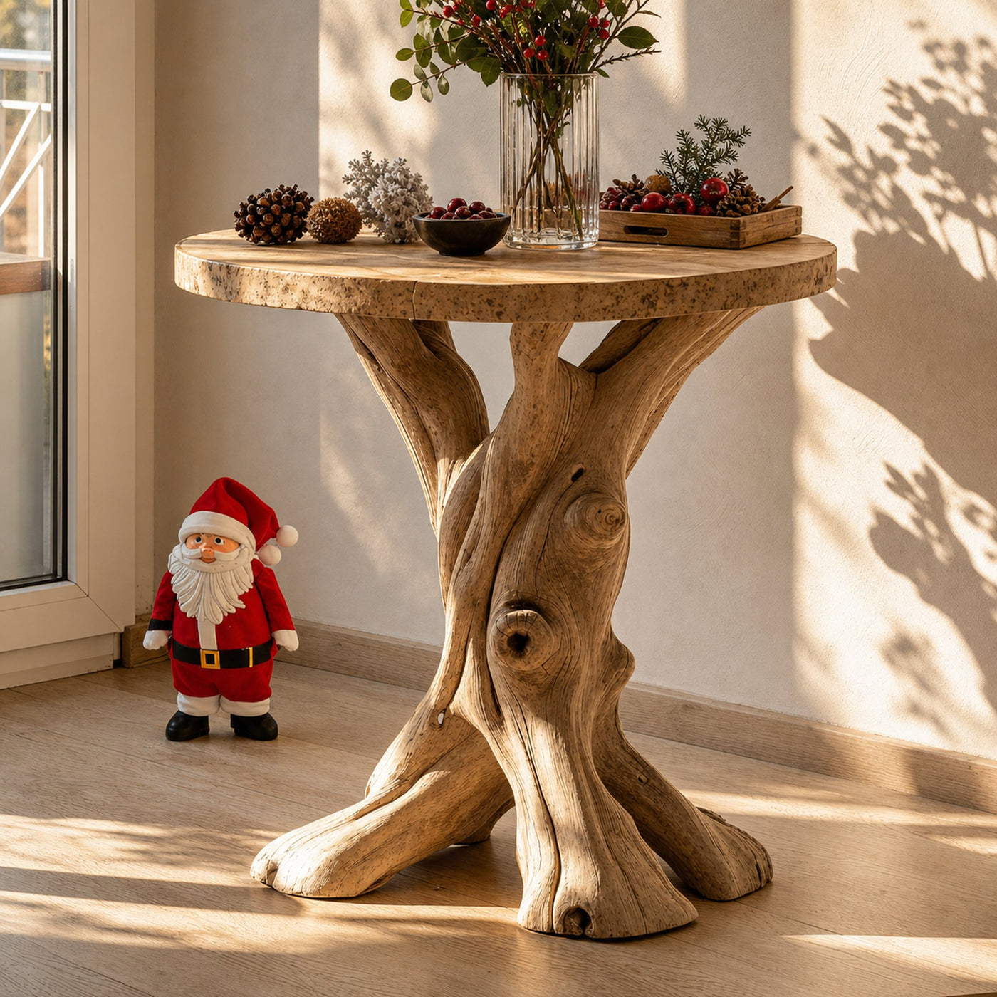 Rustic Wood Live Edge End Table Christmas Decor
