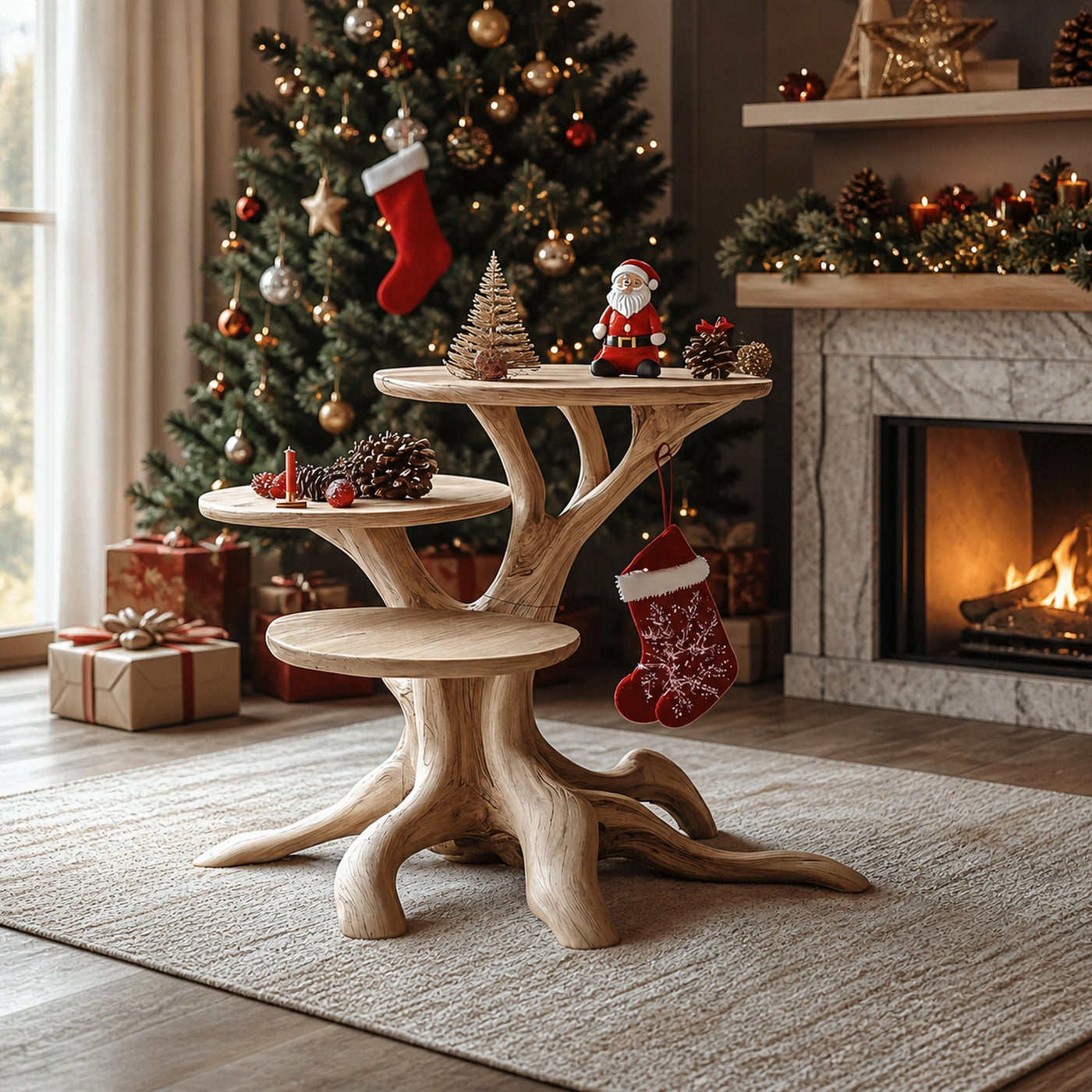 Rustic Wooden End Table For Entryway Design Festive Wall Display