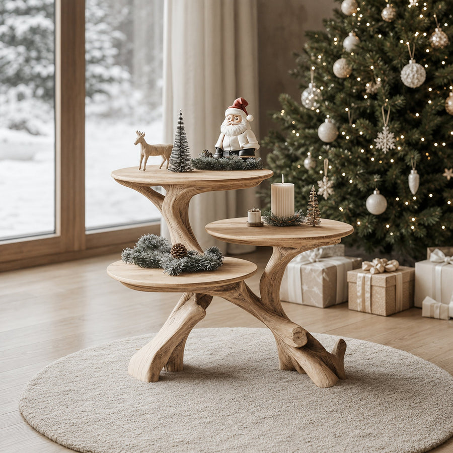 Rustic Wooden End Table For Furniture Decor Winter Holiday Style