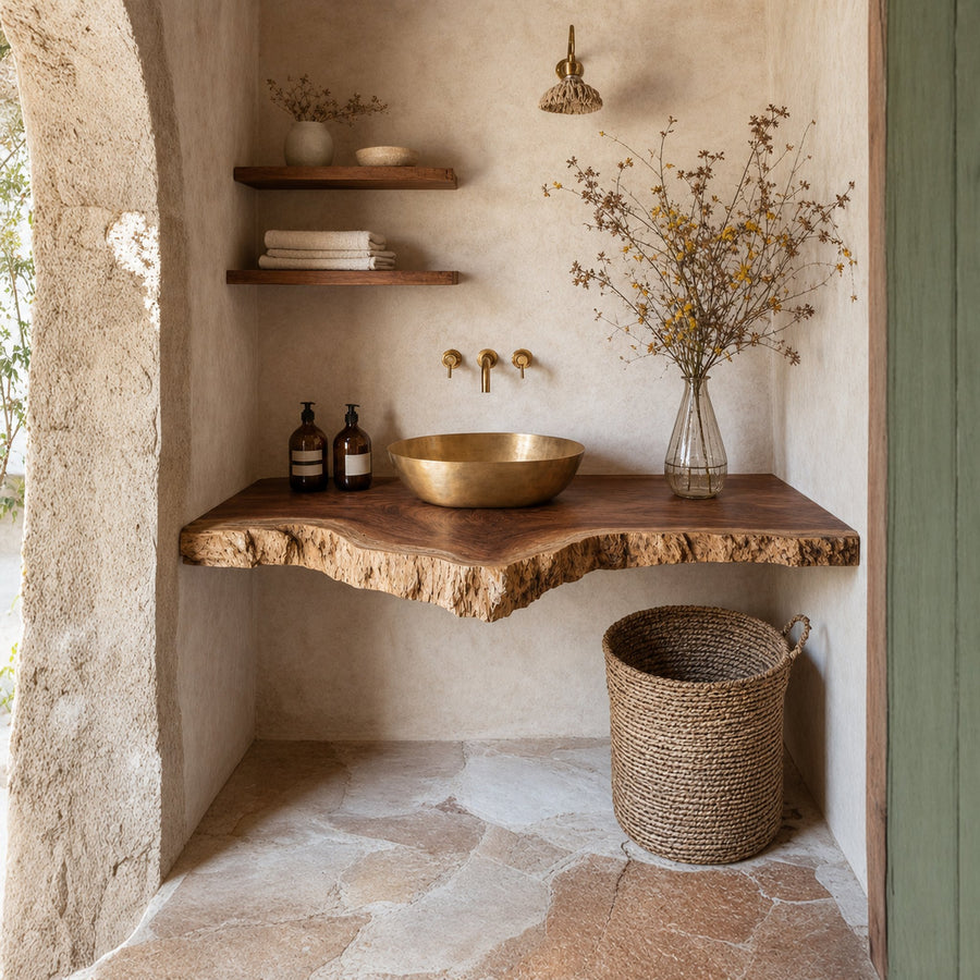 Rustic Wooden Floating Vanity For Small Bathroom Spaces