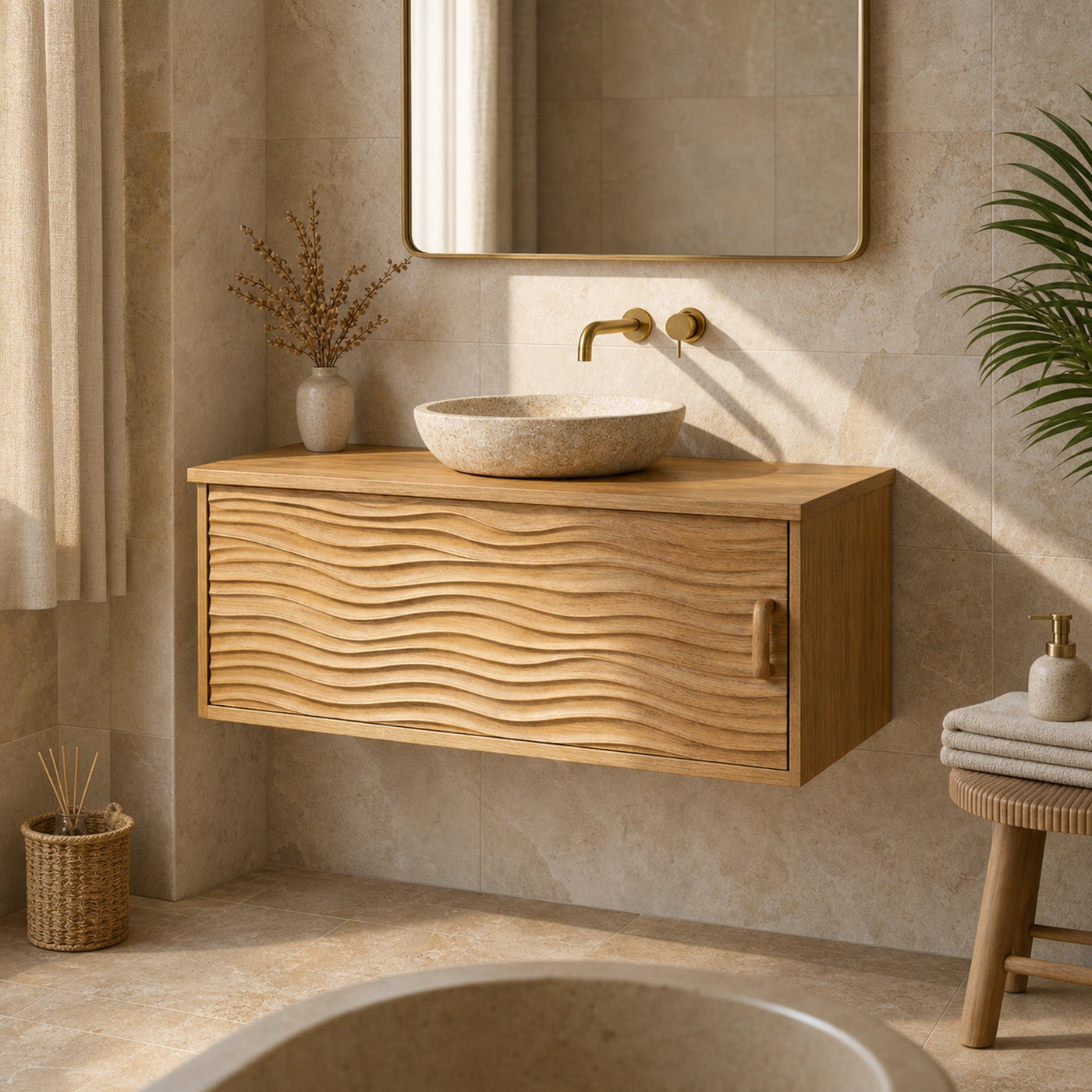 Scandinavian Style Bathroom Vanity Wall Mounted Wood Cabinet Storage