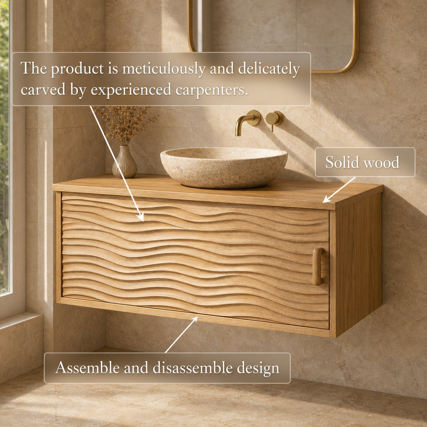 Scandinavian Style Bathroom Vanity Wall Mounted Wood Cabinet Storage - product view 3