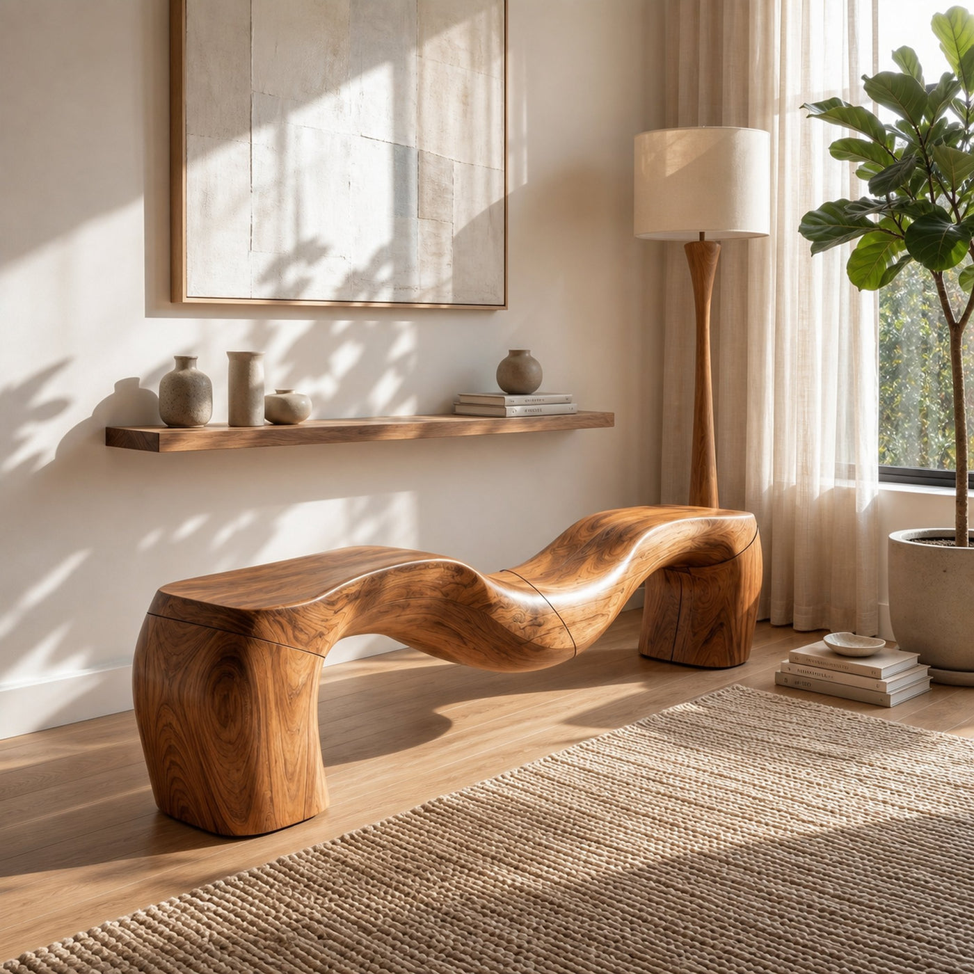 Sculptural Accent Bench For Living Room