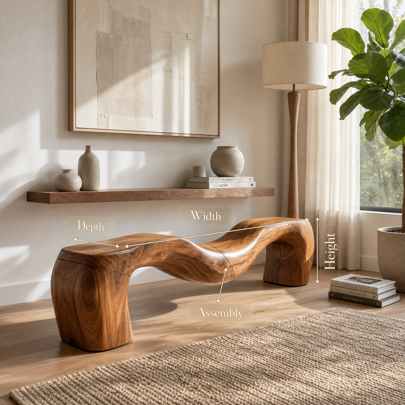 Sculptural Accent Bench For Living Room - product view 8