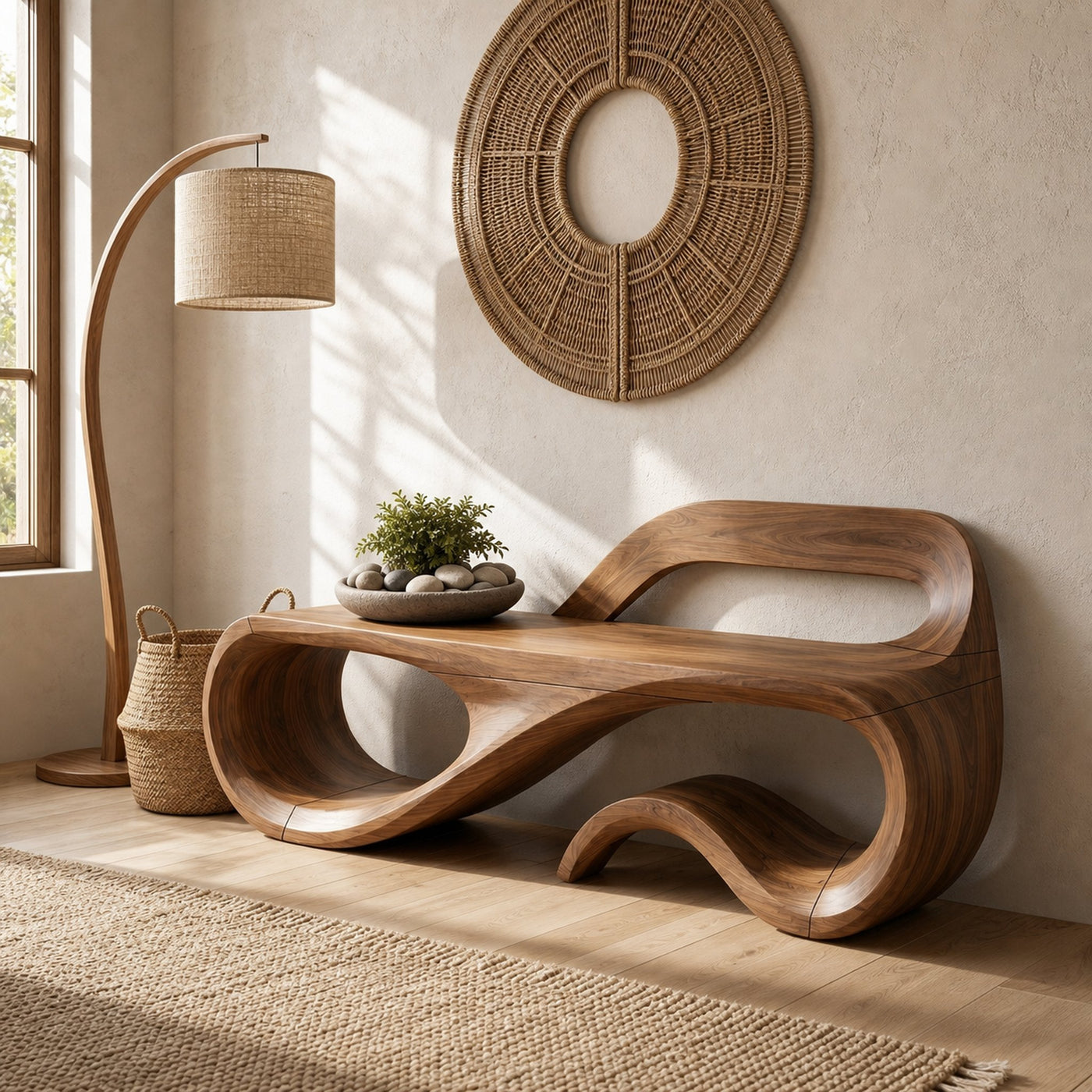 Sculptural Backrest Bench For Living Room