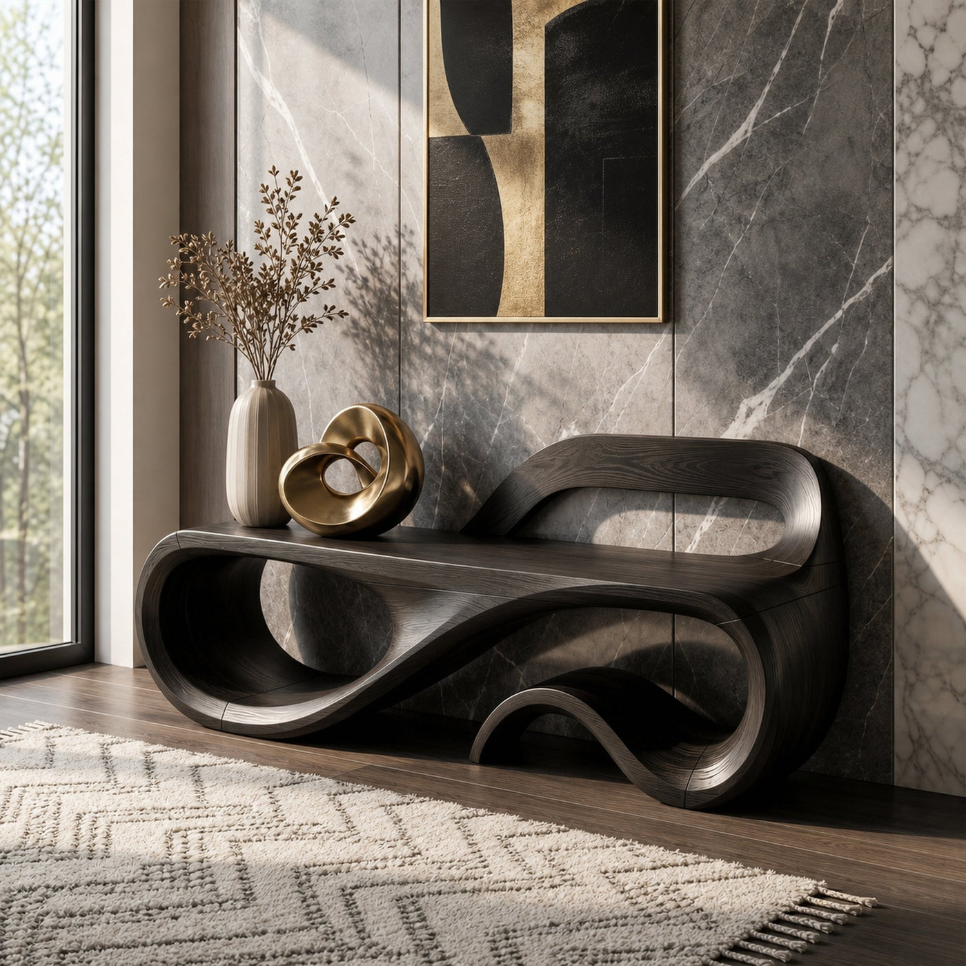 Sculptural Backrest Bench For Living Room - product view 6
