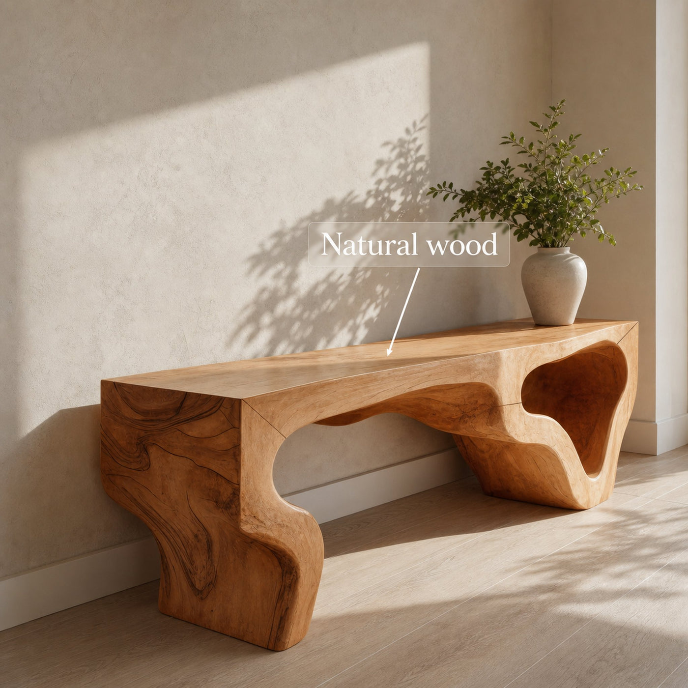 Sculptural Bench With Curved Carved Design For Entryway - product view 6