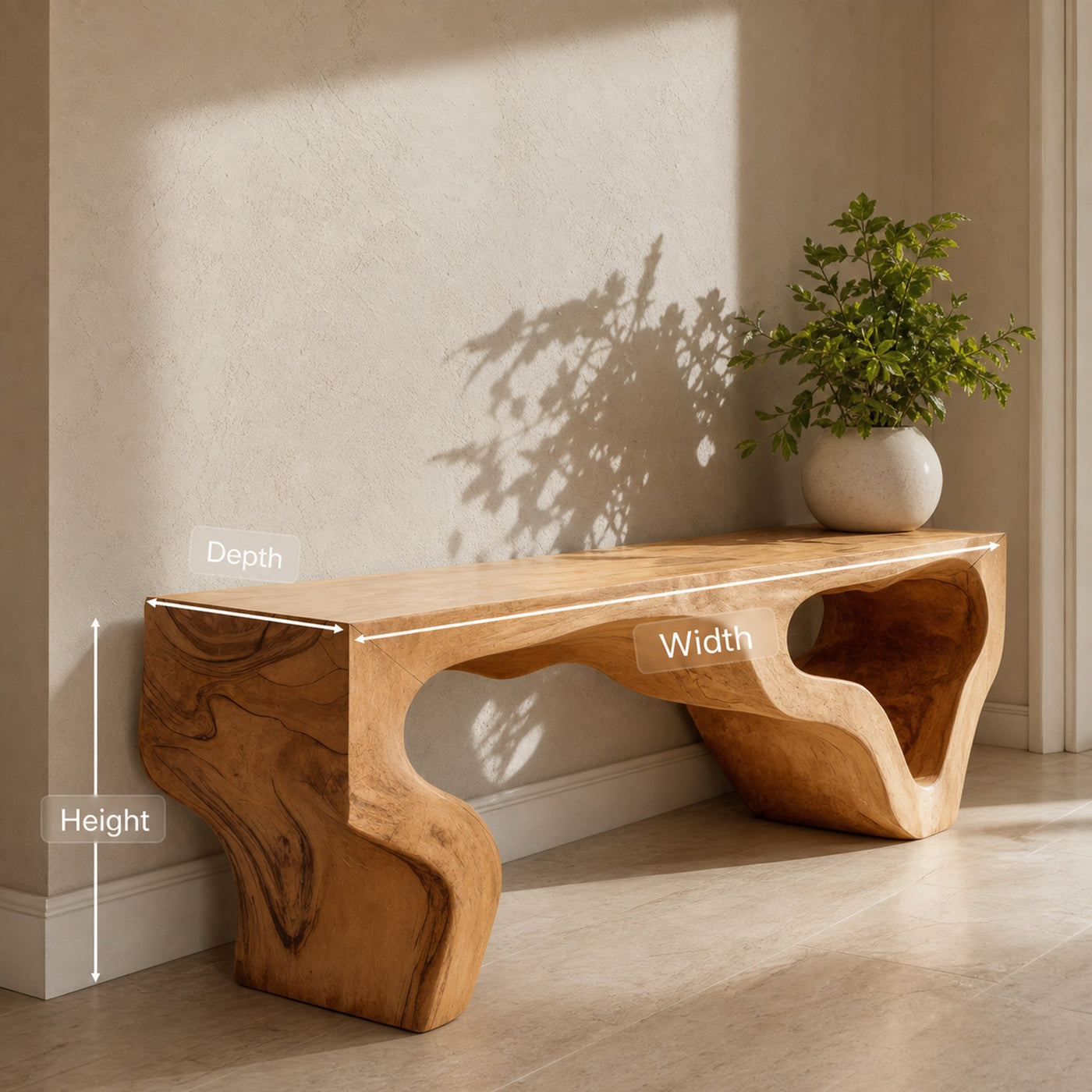 Sculptural Bench With Curved Carved Design For Entryway - product view 8