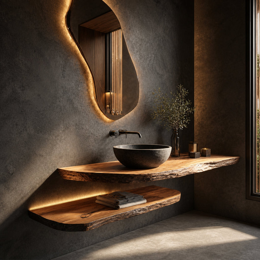 Sculptural Rustic Bathroom Vanity Live Edge Wood Floating Console