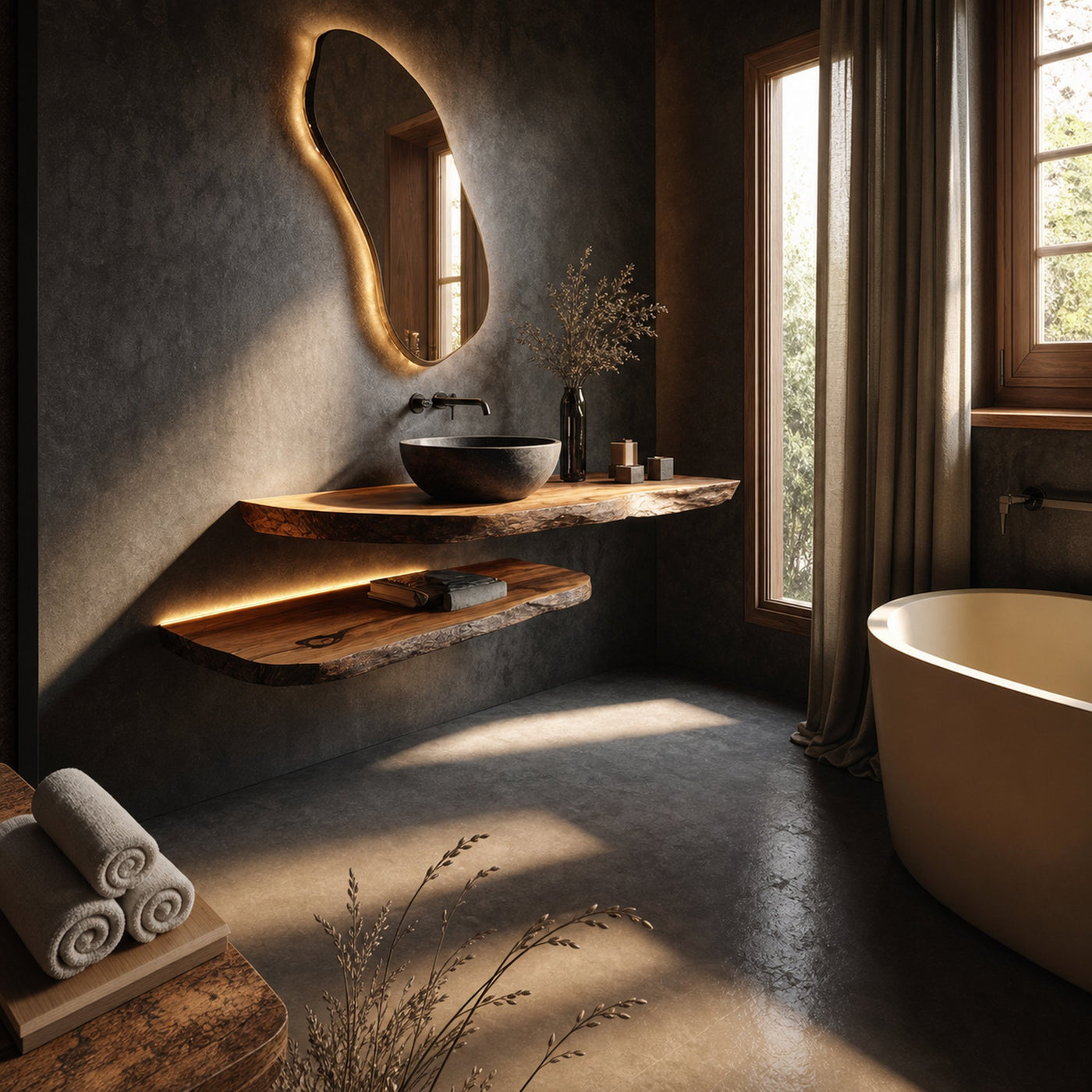 Sculptural Rustic Bathroom Vanity Live Edge Wood Floating Console - product view 2