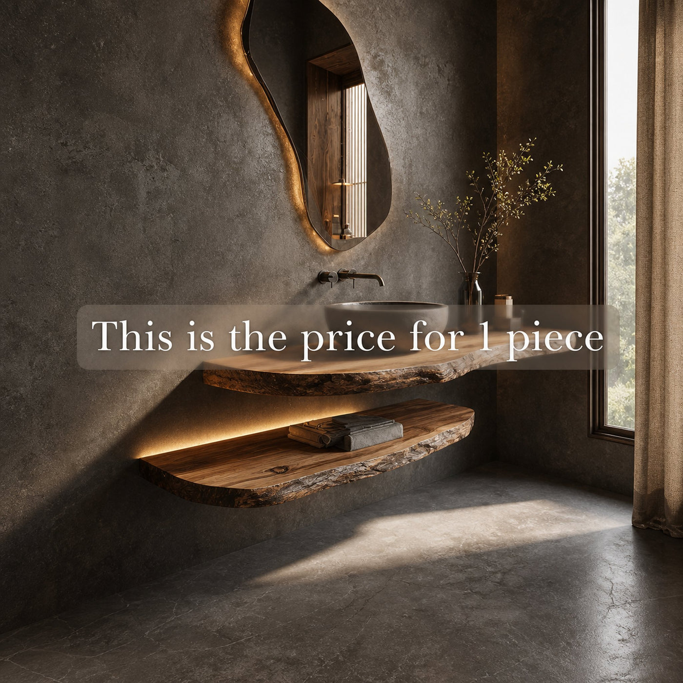 Sculptural Rustic Bathroom Vanity Live Edge Wood Floating Console - product view 3