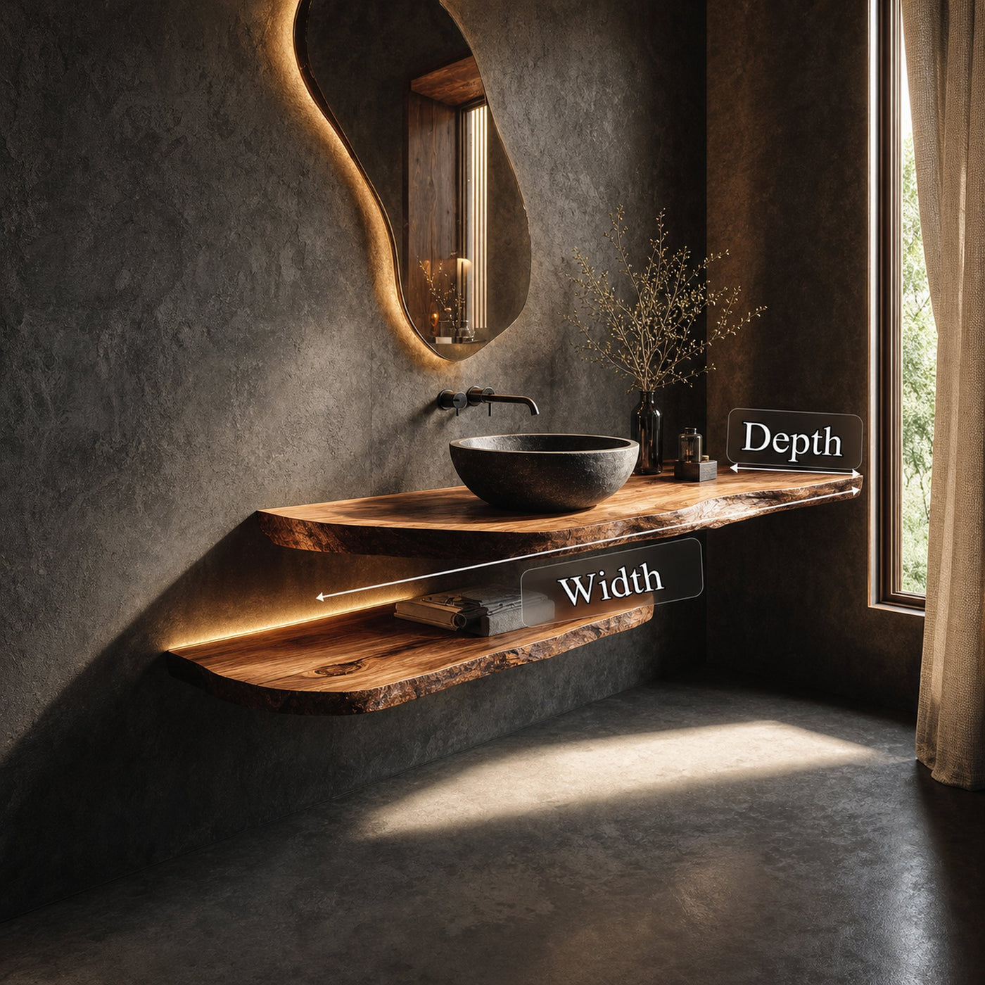 Sculptural Rustic Bathroom Vanity Live Edge Wood Floating Console - product view 5
