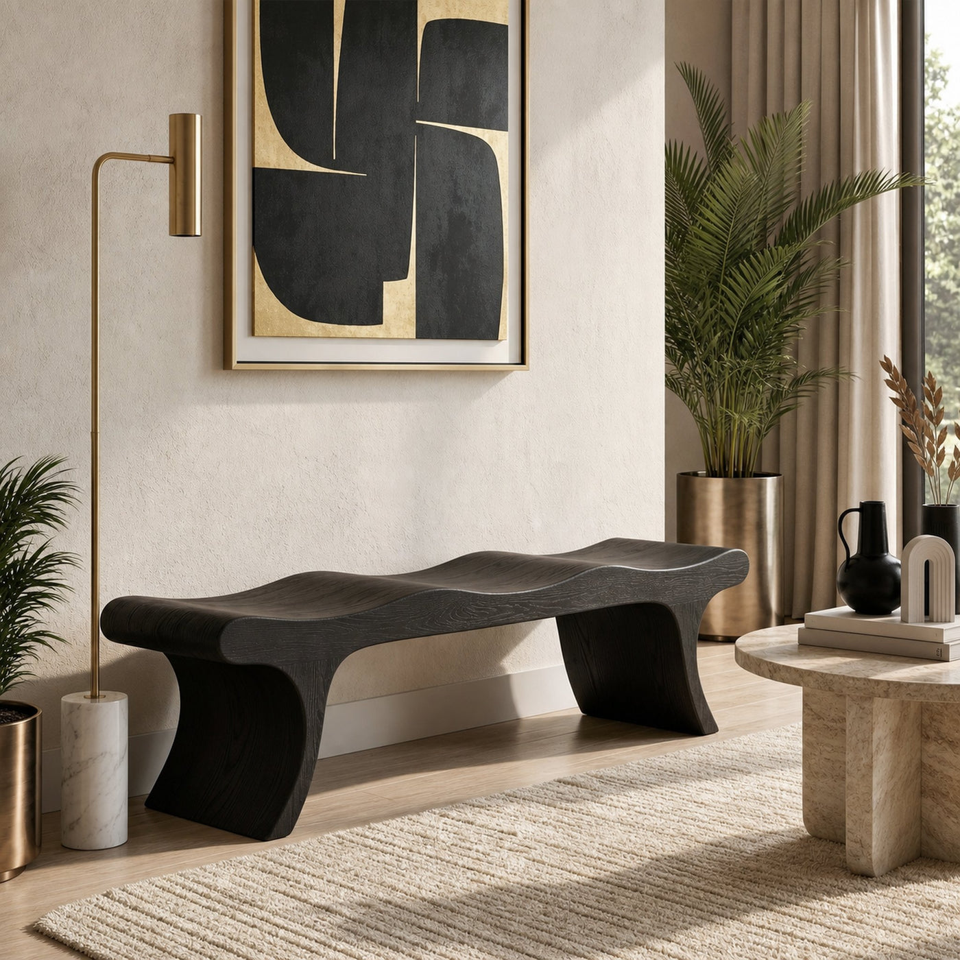 Sculptural Seating Bench For Entryway Hallway - product view 7