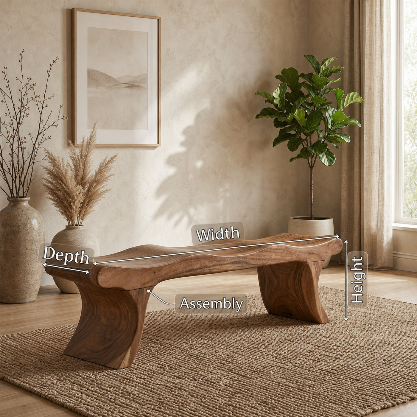 Sculptural Seating Bench For Entryway Hallway - product view 8