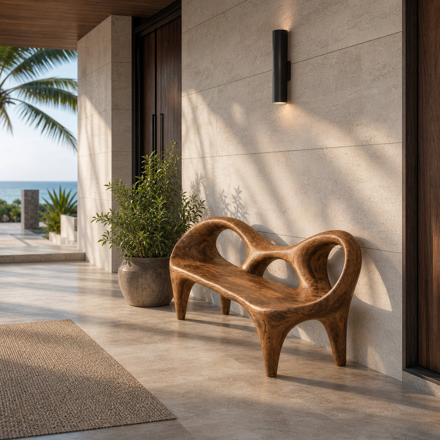 Sculptural Wooden Entryway Bench With Rounded Edges For Entryway - product view 6