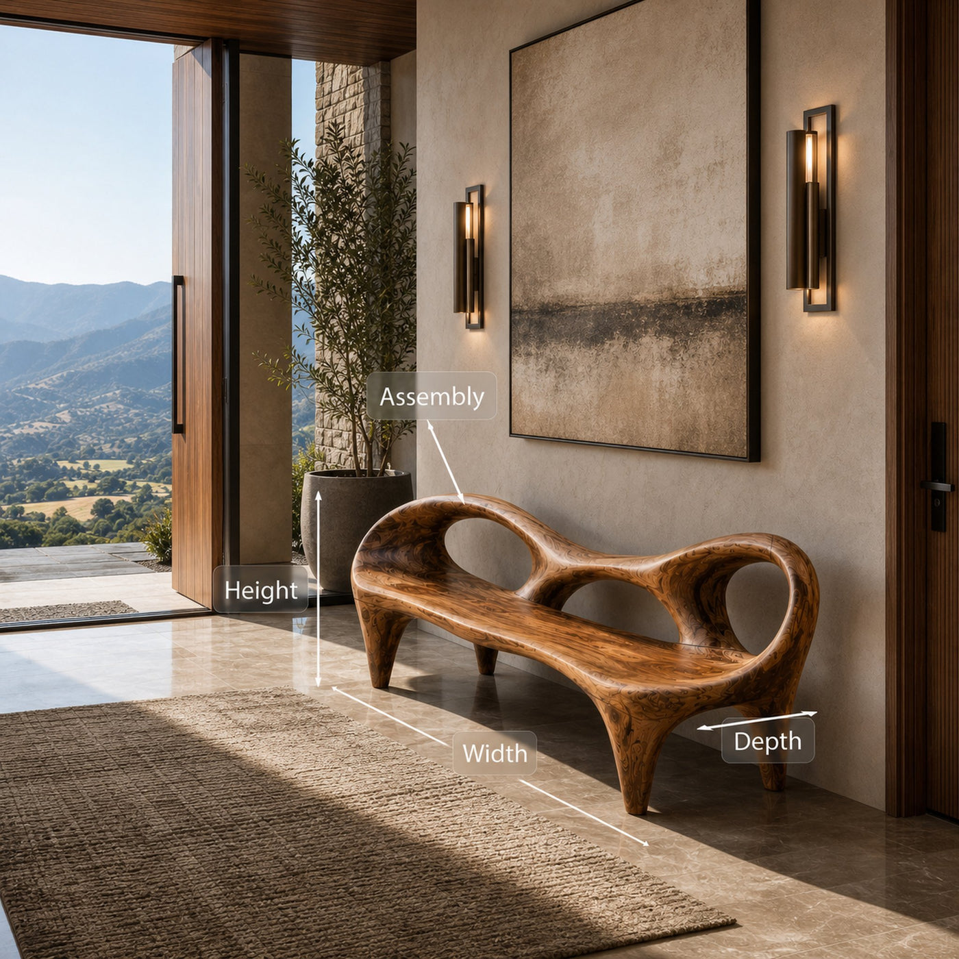 Sculptural Wooden Entryway Bench With Rounded Edges For Entryway - product view 8