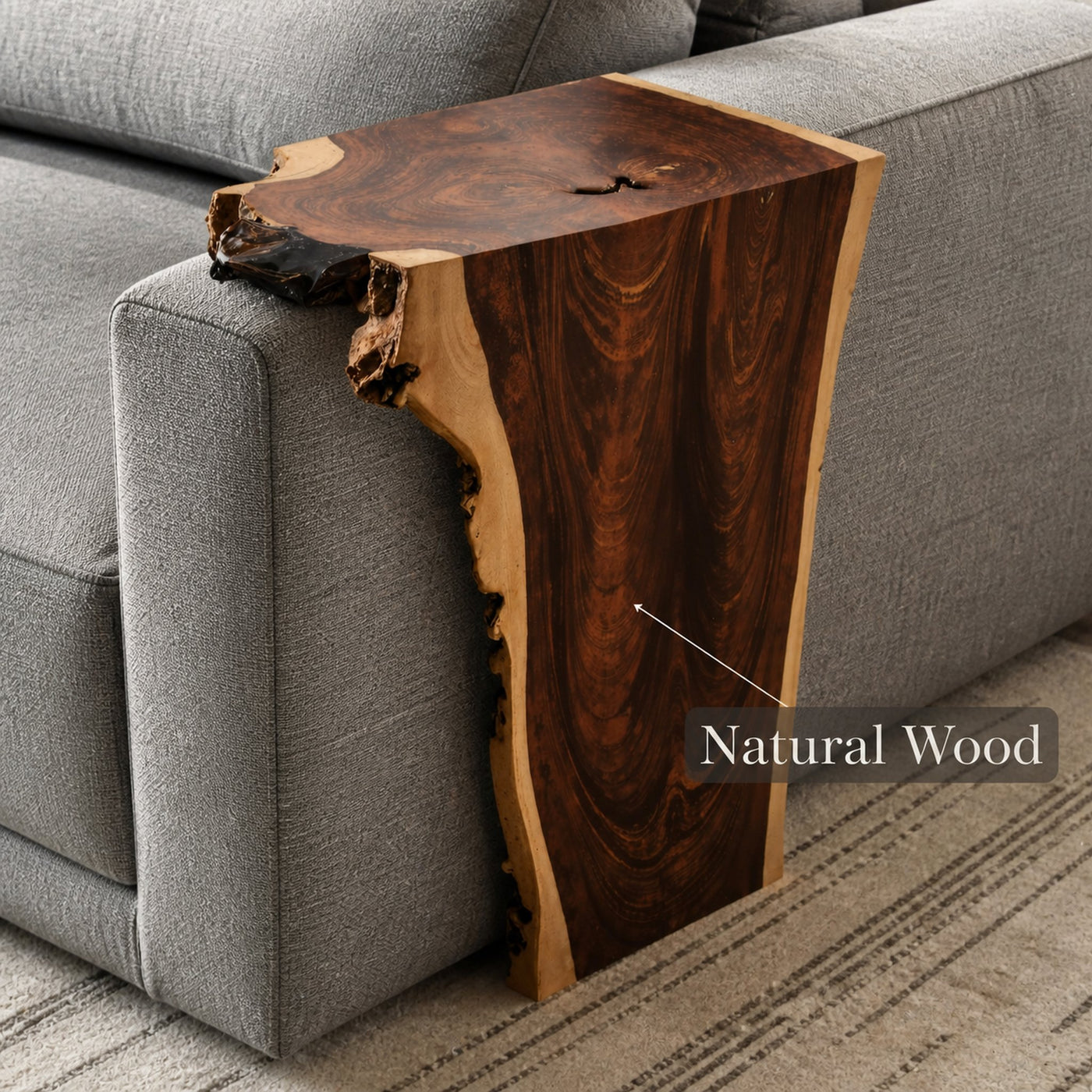 Solid Wood Armrest Table For Sofa With Handcrafted Design - product view 6