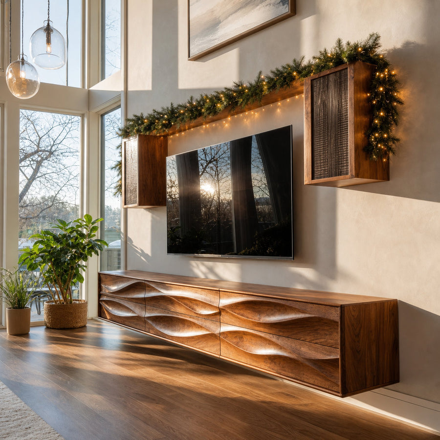 Wave Pattern Floating TV Console For Living Room Decor