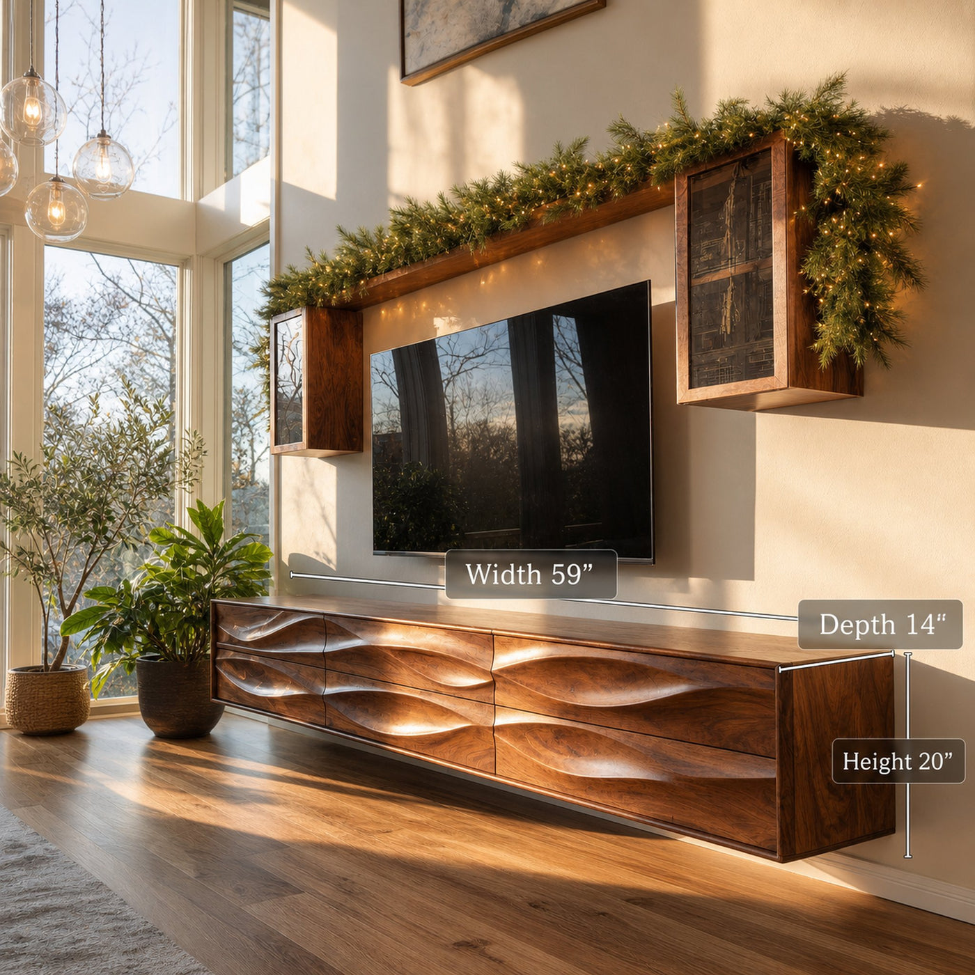 Wave Pattern Floating TV Console For Living Room Decor - product view 6
