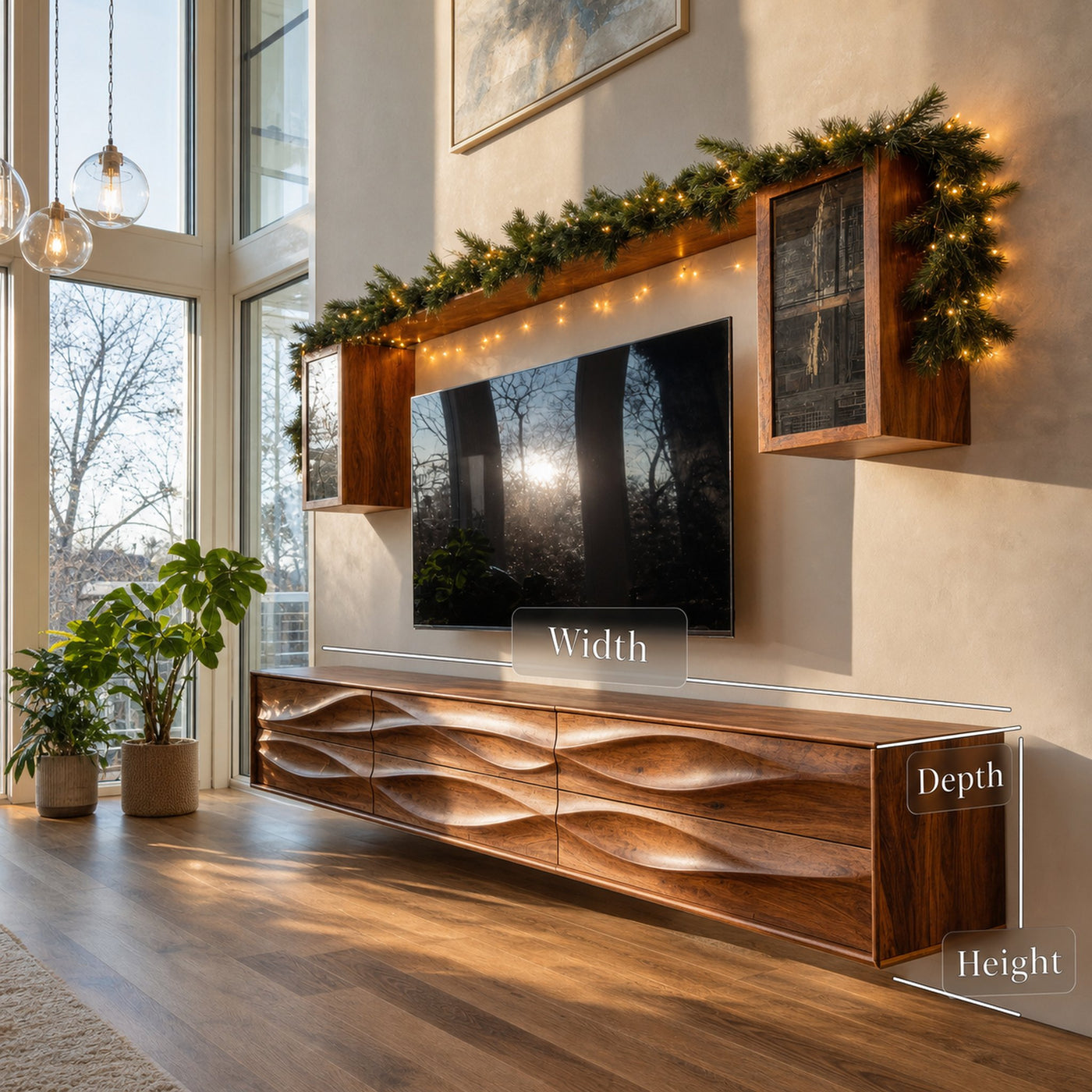 Wave Pattern Floating TV Console For Living Room Decor - product view 7